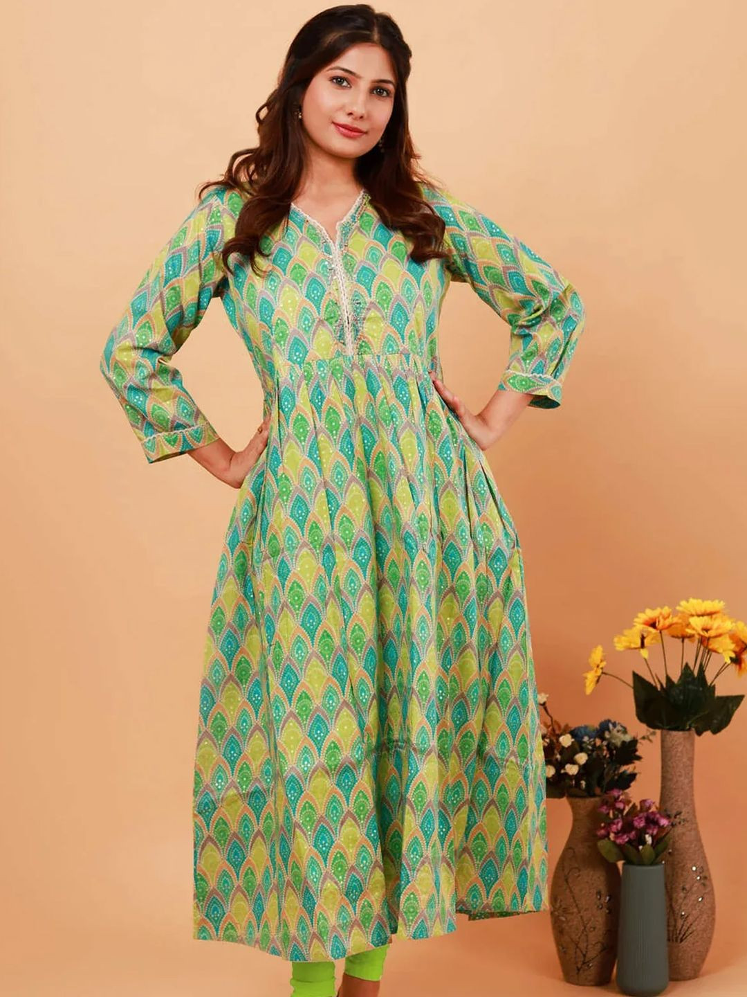 NEED APPARELS Yoke Design Gotta Patti Pure Cotton Handloom Maternity Gotta Patti Empire Anarkali Kurti