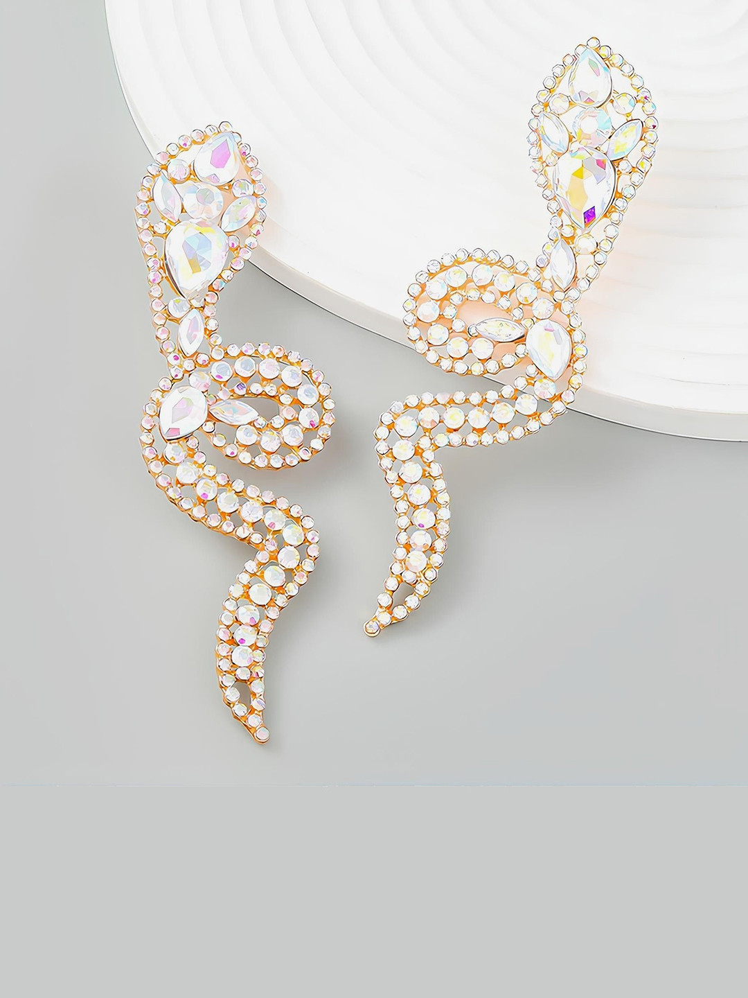AVANT-GARDE PARIS Gold-Plated Rhinestone Snake Shaped Chunky Drop Earrings