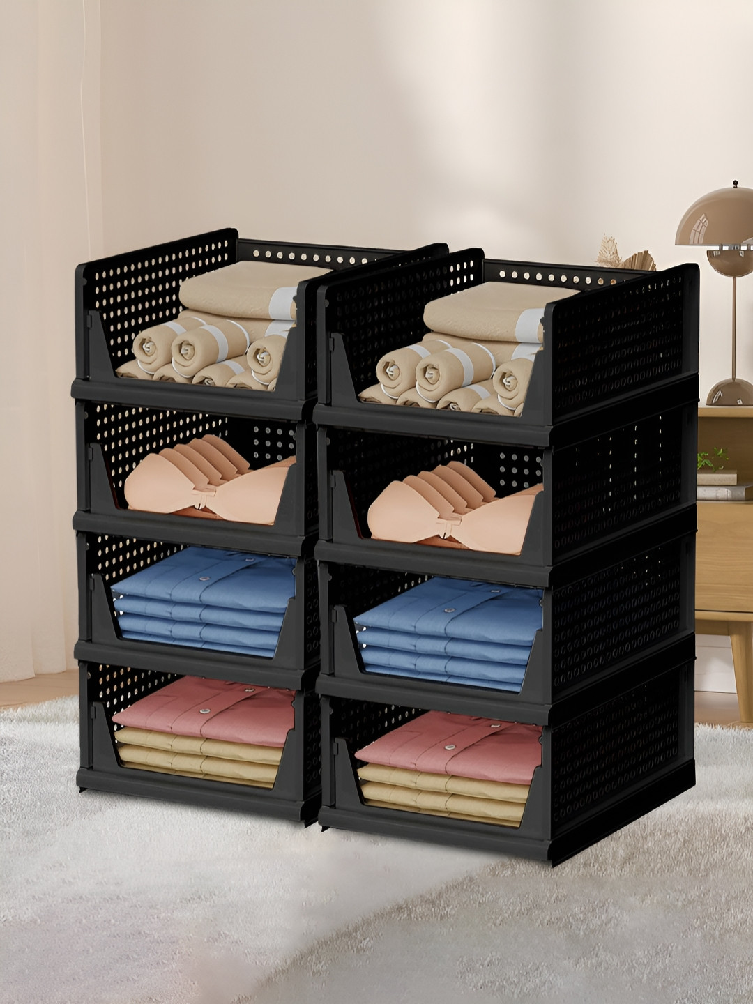 Aura Black 8 Pieces Textured Reusable Desk Organisers