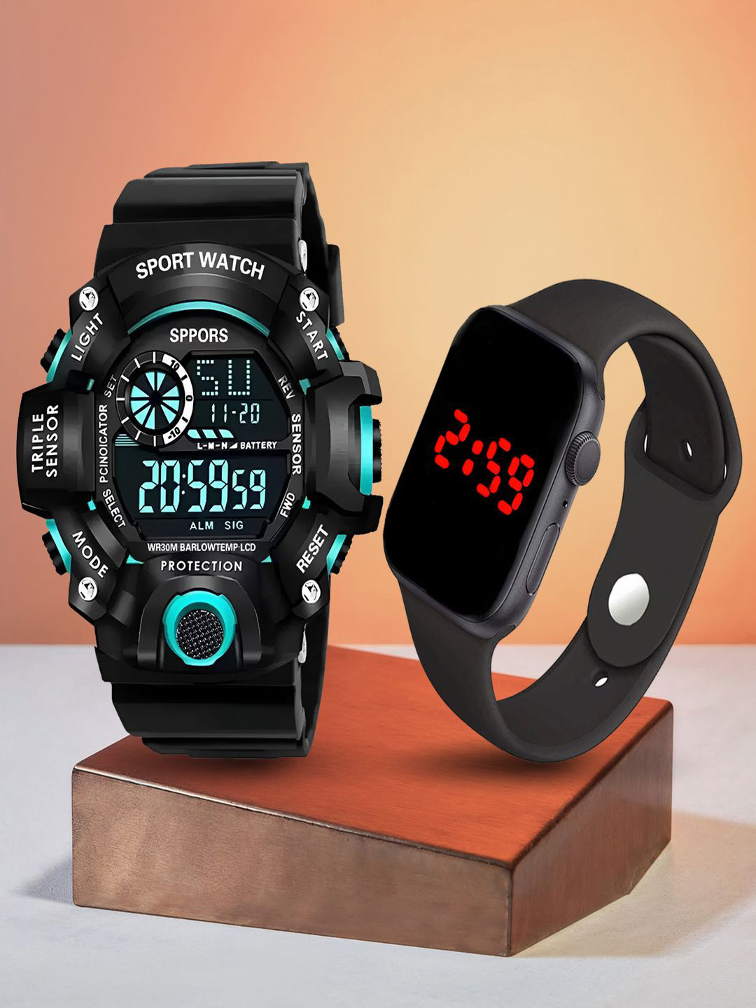 Hala Men Pack of 2 Solid Rectangular Tang Regular Digital Watches