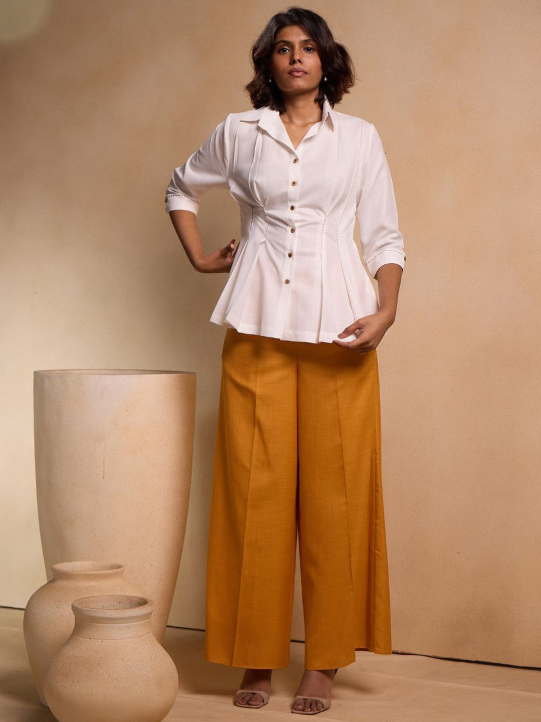 Chhaya Gandhi Design Studio Collared Neck Shirt With Palazzos Co-Ords