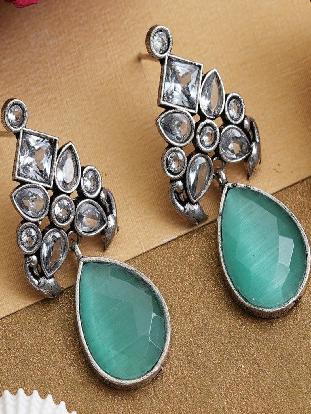 Privaanshi Green Stone Studded Drop Earrings