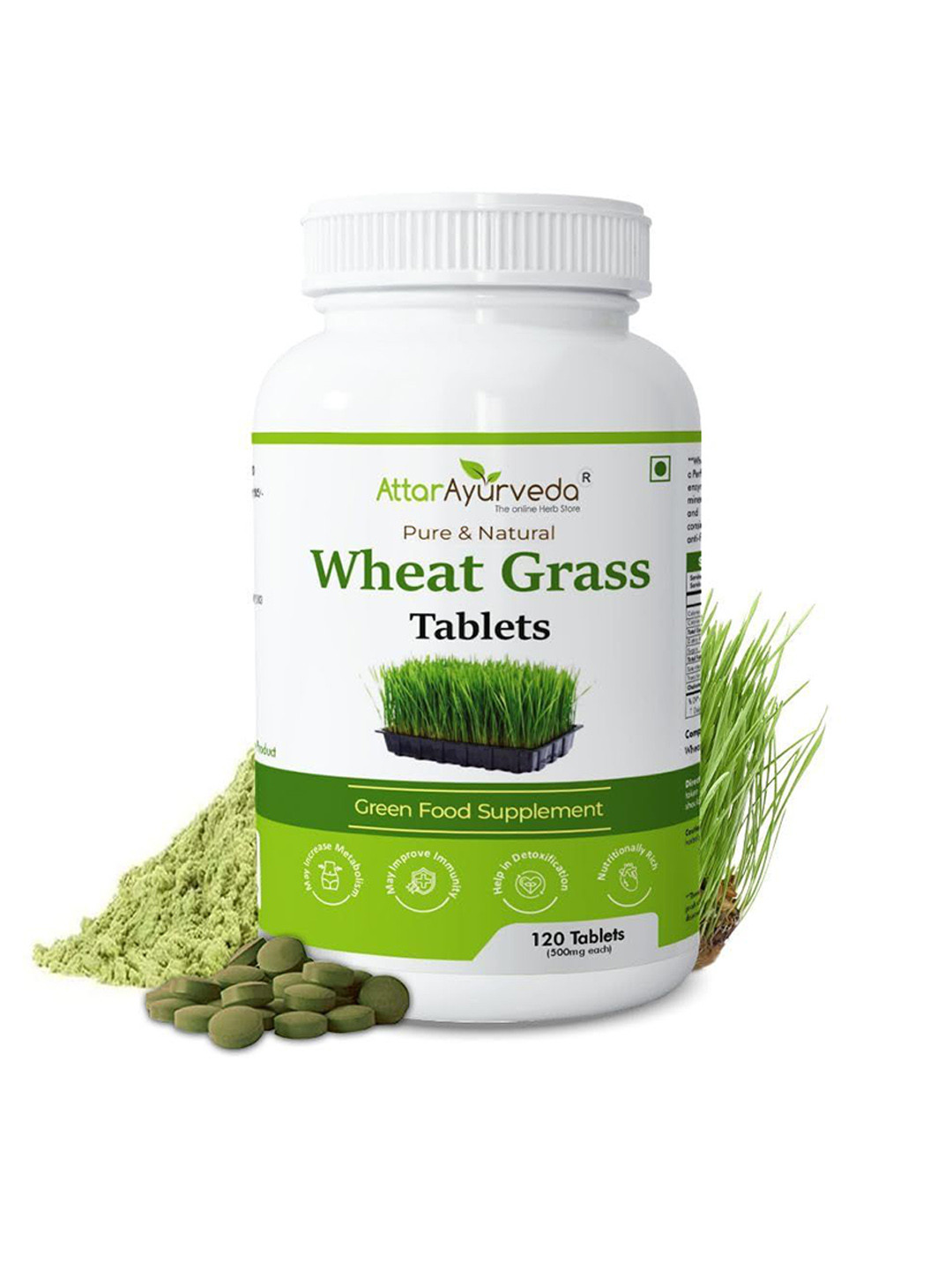 Attar Ayurveda Pure & Natural Wheat Grass Tablets - 120 Tabs