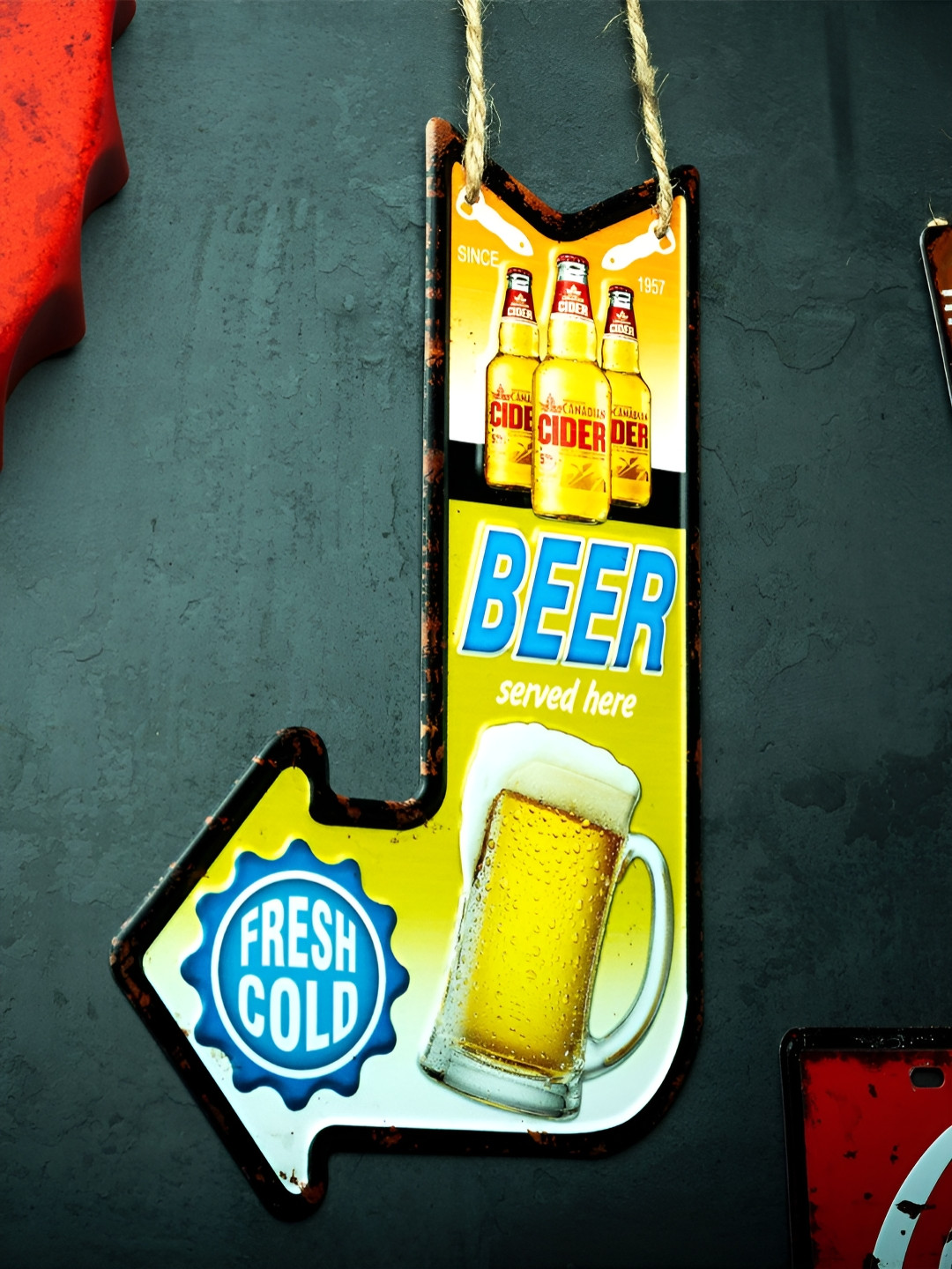 eazy wagon Arrow Fresh Cold Beer Metal Matte Hanging Hall Signs and Plaques-11In