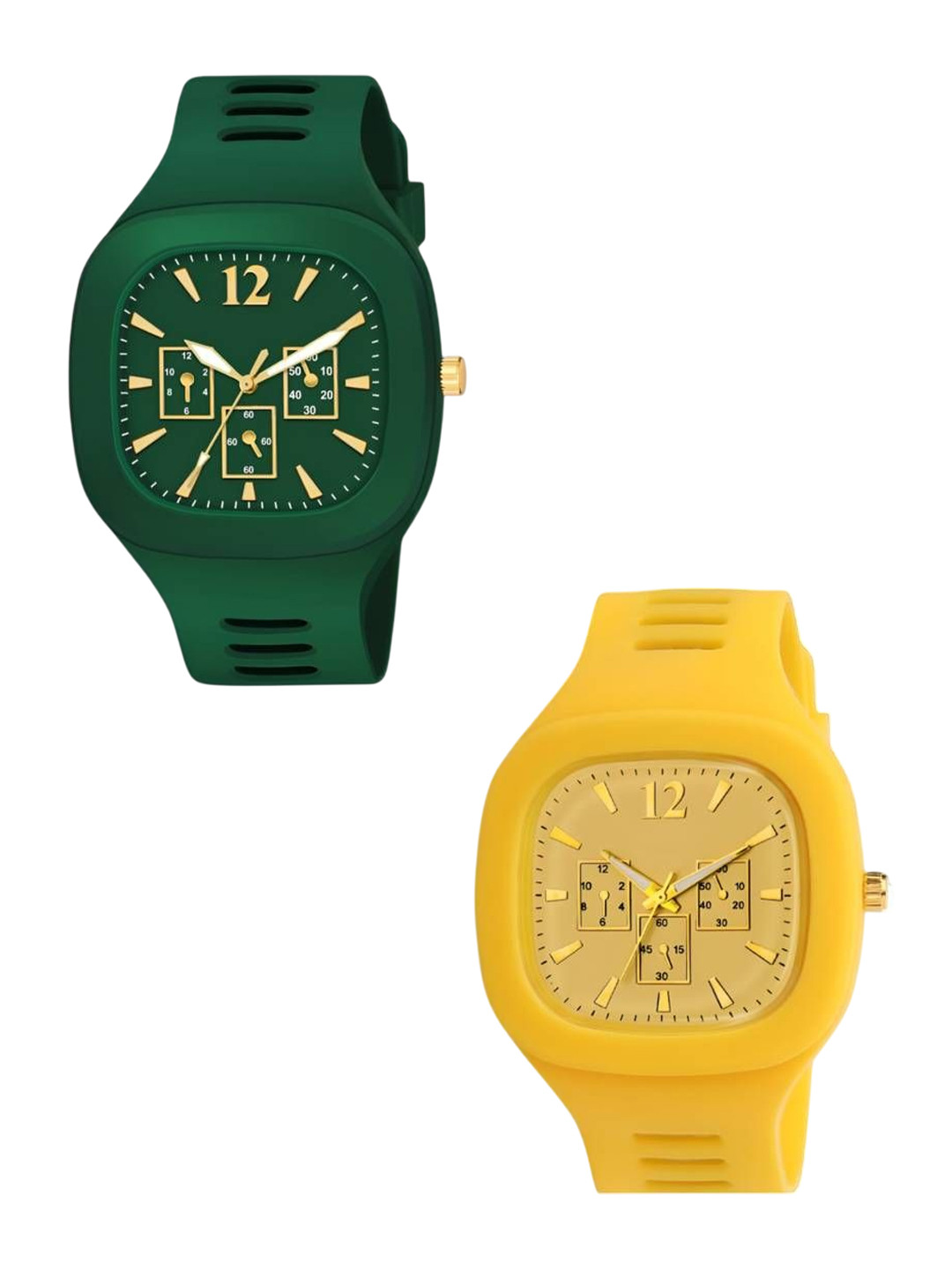 Hala Men Pack of 2 Patterned Dial Analogue Watch YELLOW-Green -MILLER-03