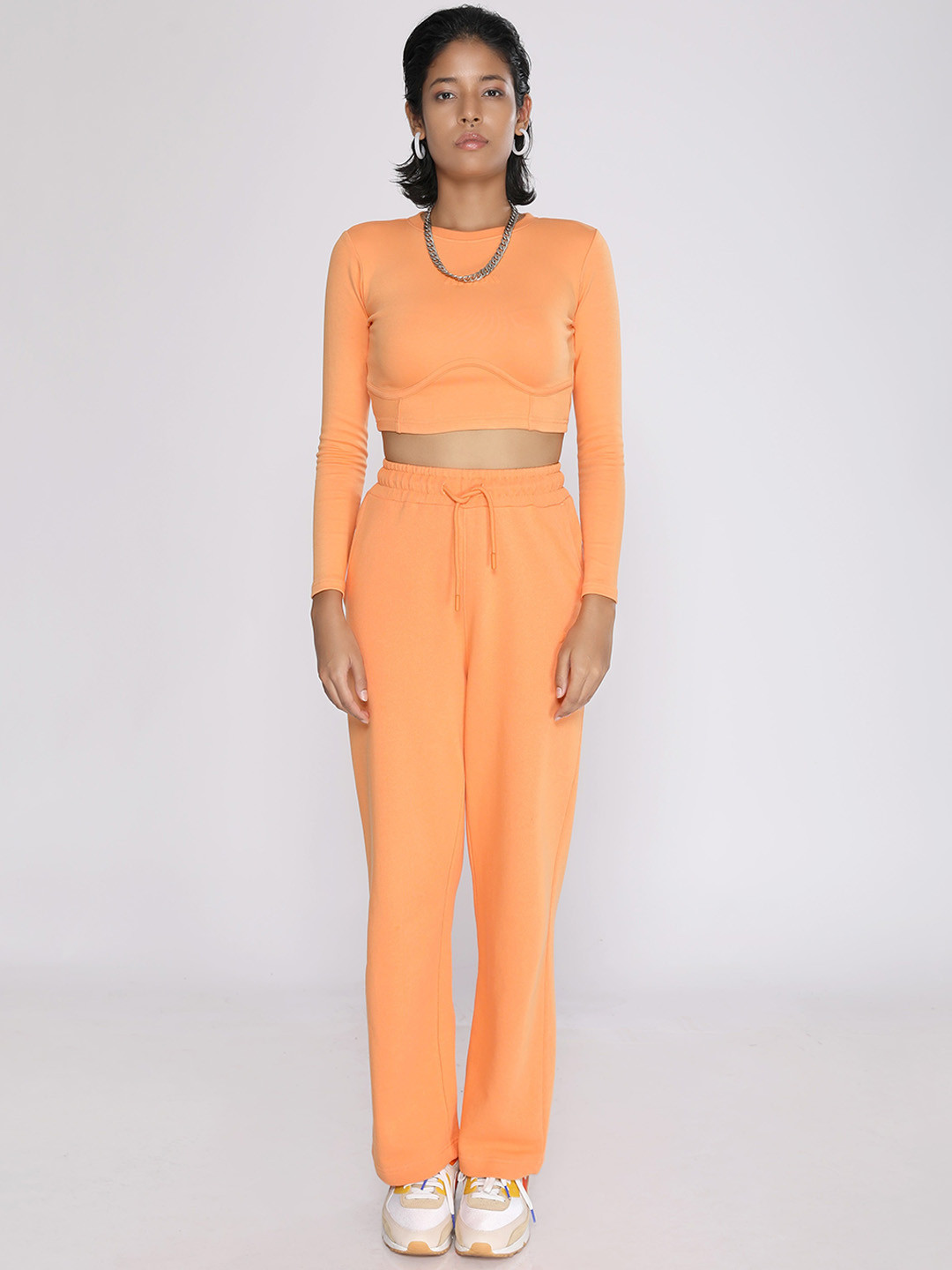 ANML Pure Cotton Round Neck Long Sleeves T-Shirt With Trousers Co-Ords