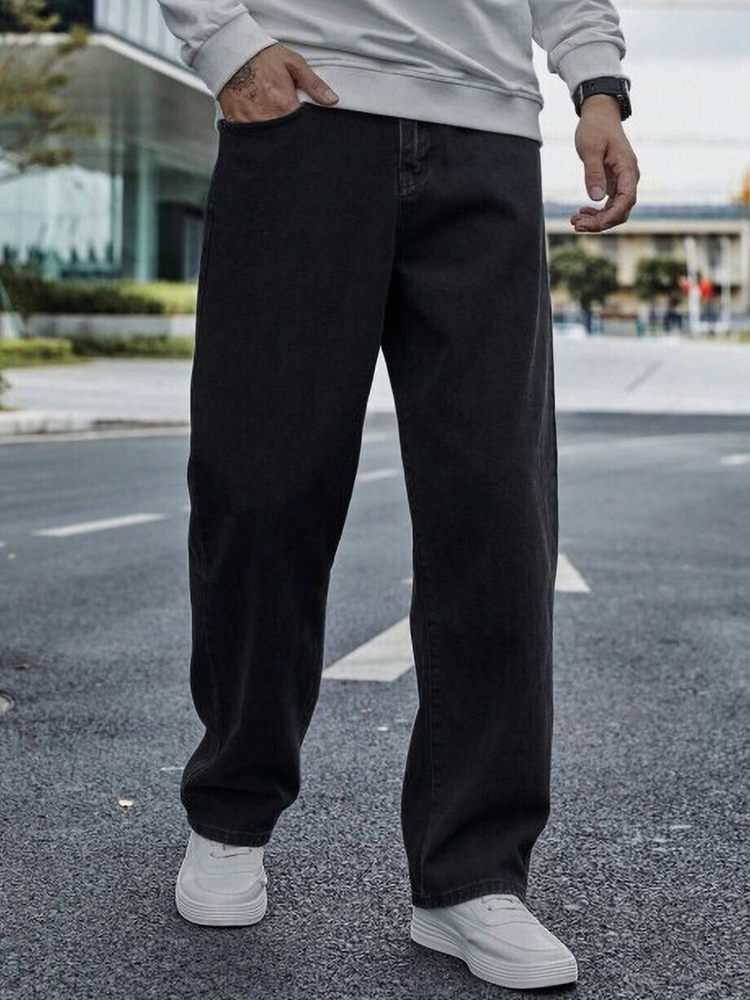 MAAHIT Men Baggy Mid-Rise Cotton Stretchable Jeans