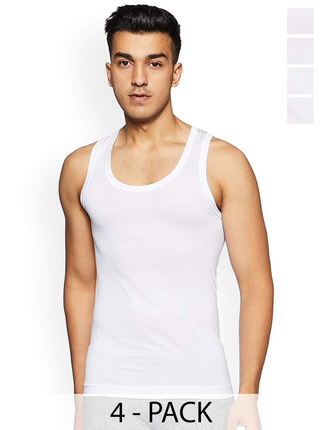 Rupa Frontline Pack Of 4 Scoop Neck Sleeveless Pure Cotton  Vest Frontline--Air-Whit-RN-4