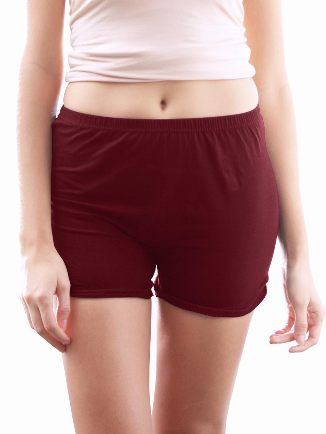 Amul Comfy Pack of 4 Women's Solid Multicolor Outer Elastic Skirt Shorts