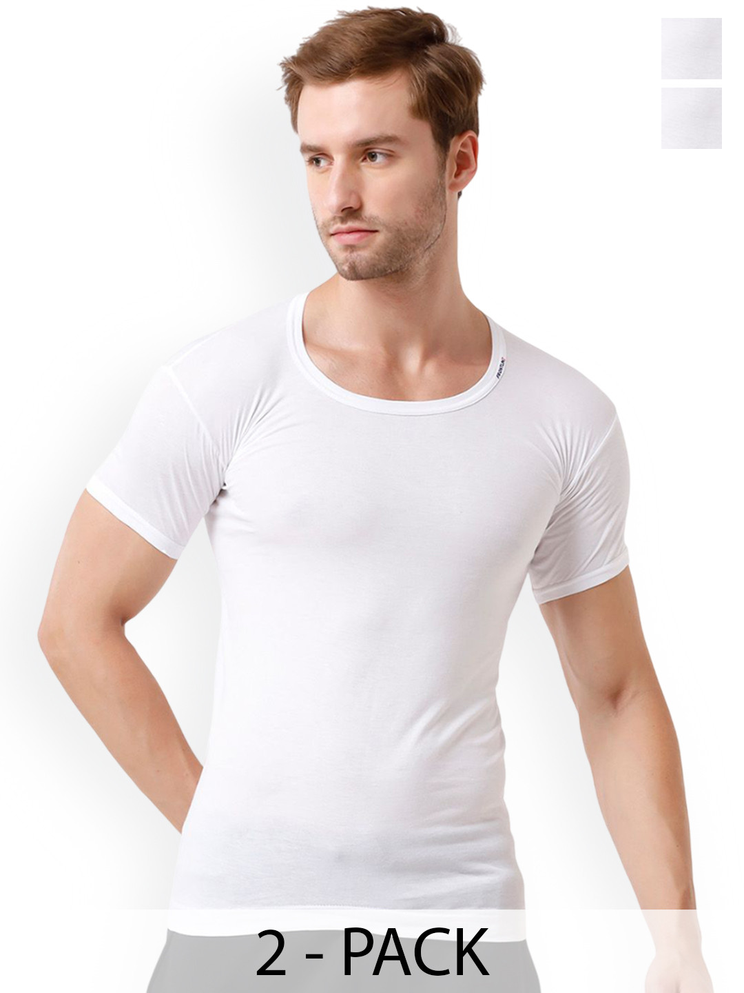 Rupa Frontline Pack Of 2 Half Sleeve Pure Cotton Vest  Frontline--White-Vest-RNS-2