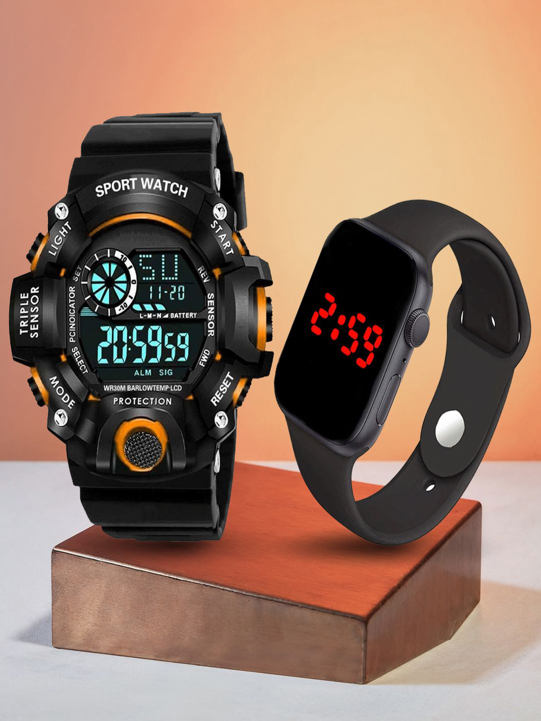 Hala Men Pack of 2 Solid Rectangular Tang Regular Digital Watches