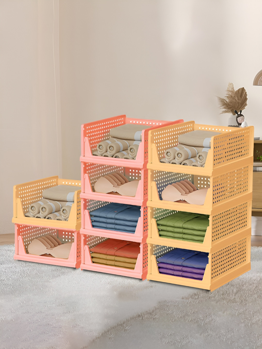 Aura Pink & Yellow 10 Pieces Textured Reusable Desk Organisers