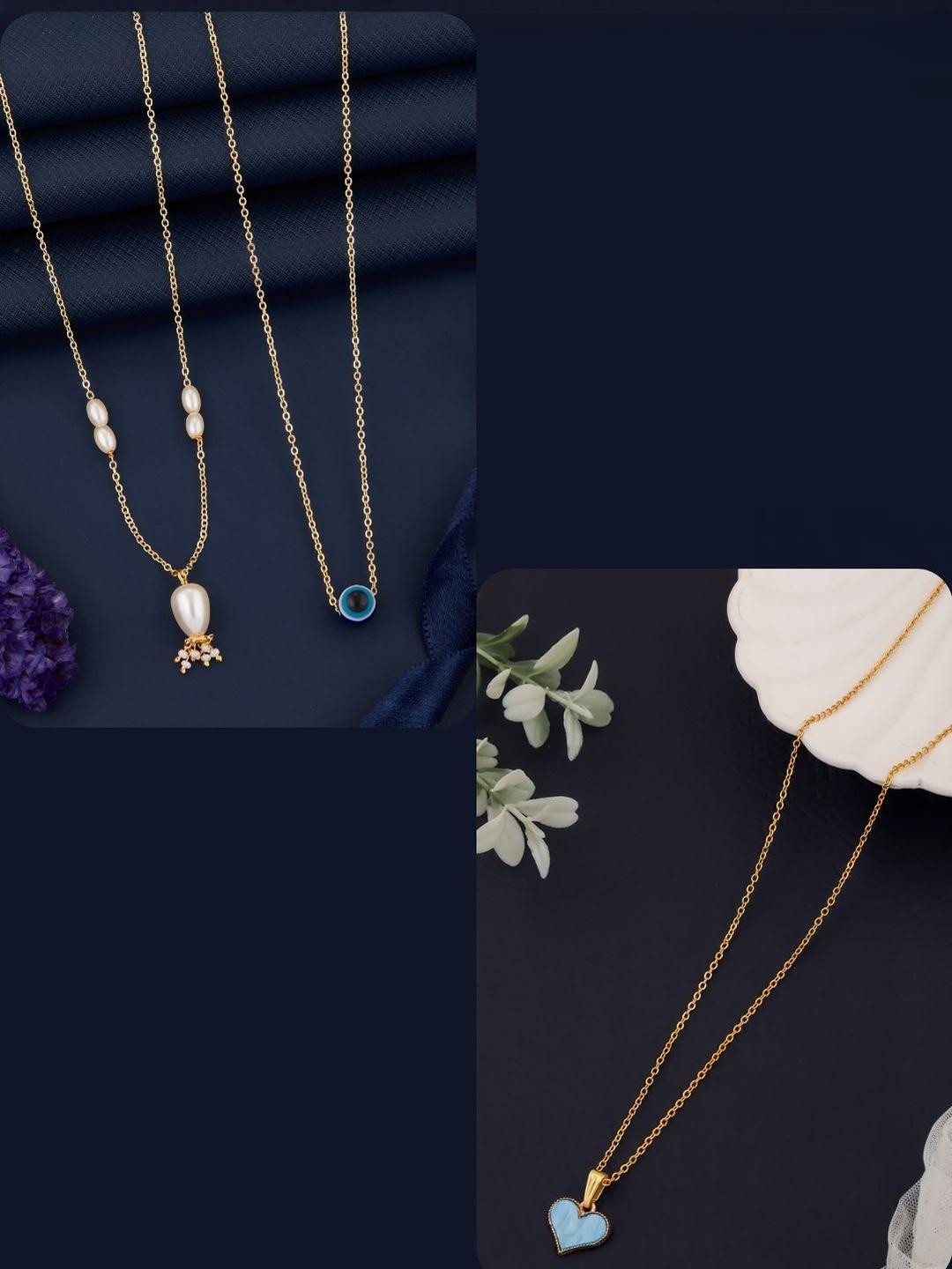 DressBerry Set of 3 Charm Pendant With Gold-Plated Chain