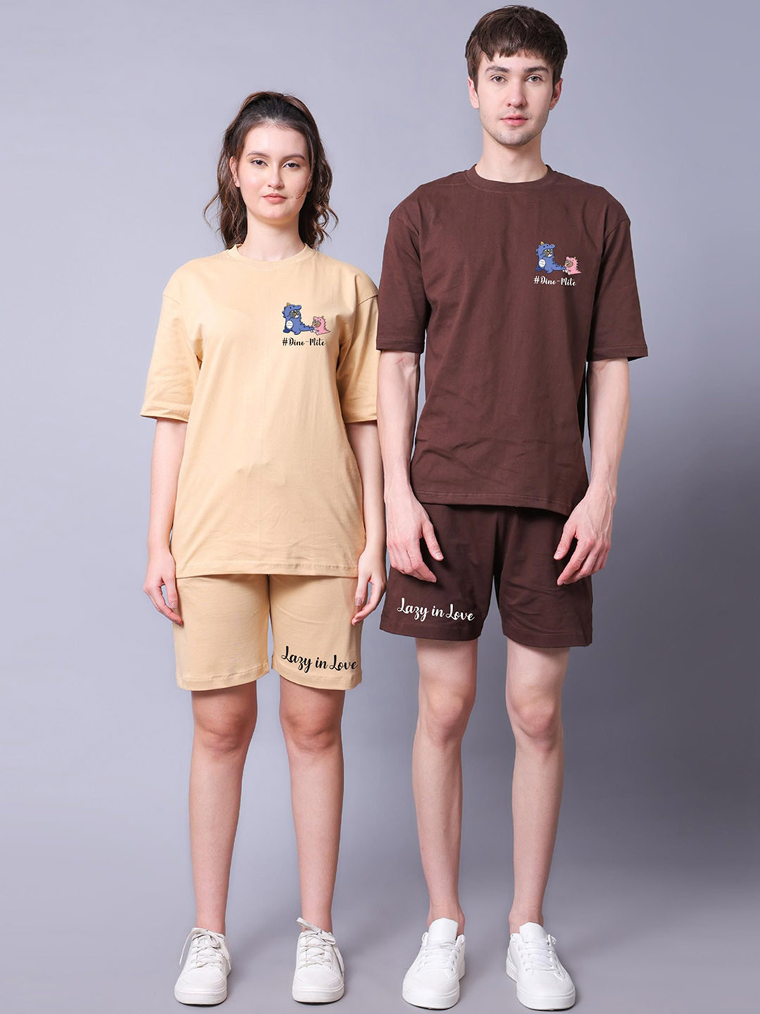 Lazy Lush Pure Cotton Round Neck Half Sleeves T-Shirt With Shorts Co-Ords