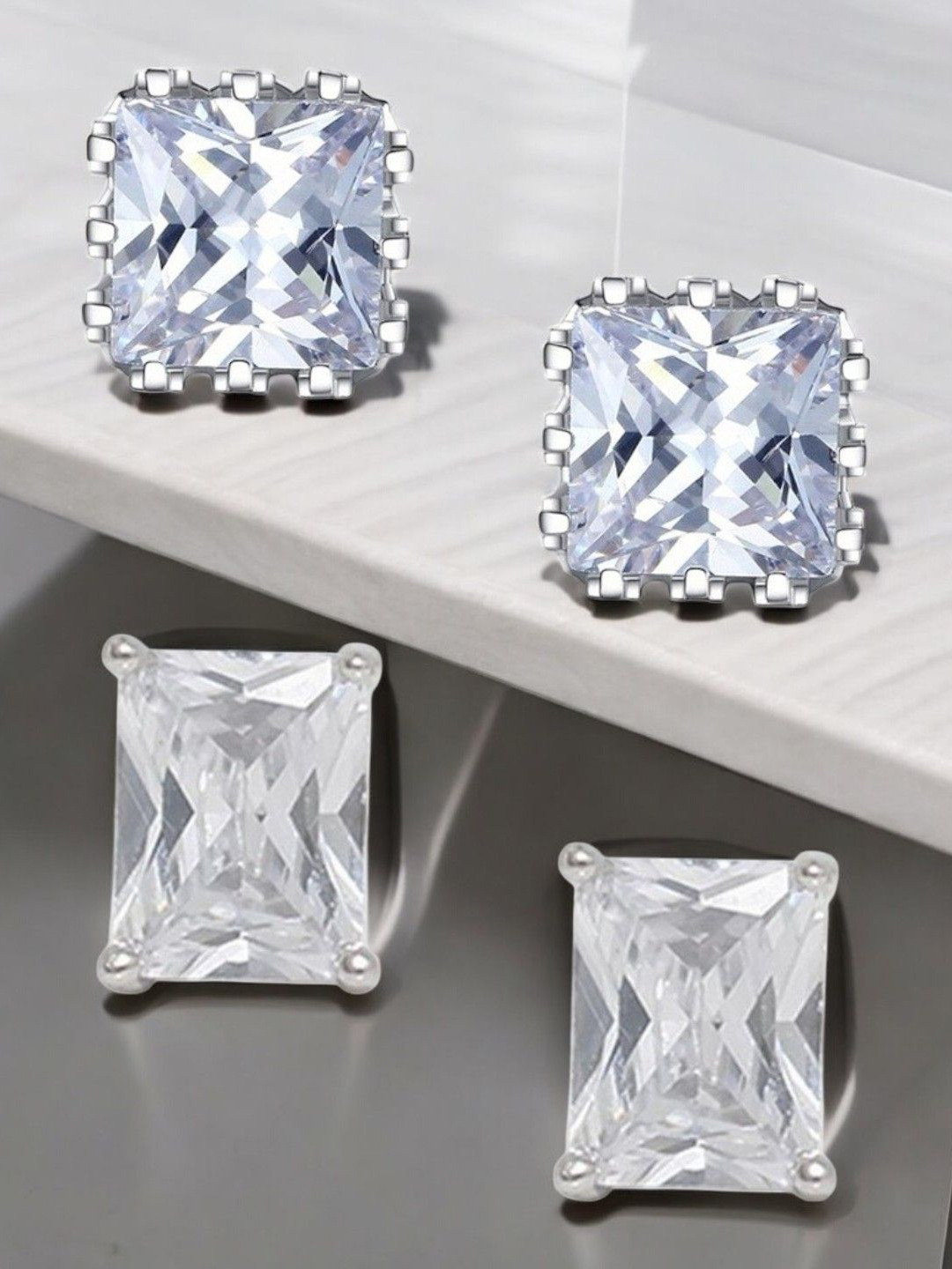OOMPH Set Of 2 Men Cubic Zirconia Studded Square Studs