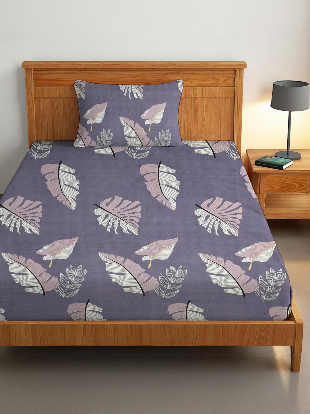 IVAZA Grey Floral 380 TC Single Bedsheet with 1 Pillow Covers