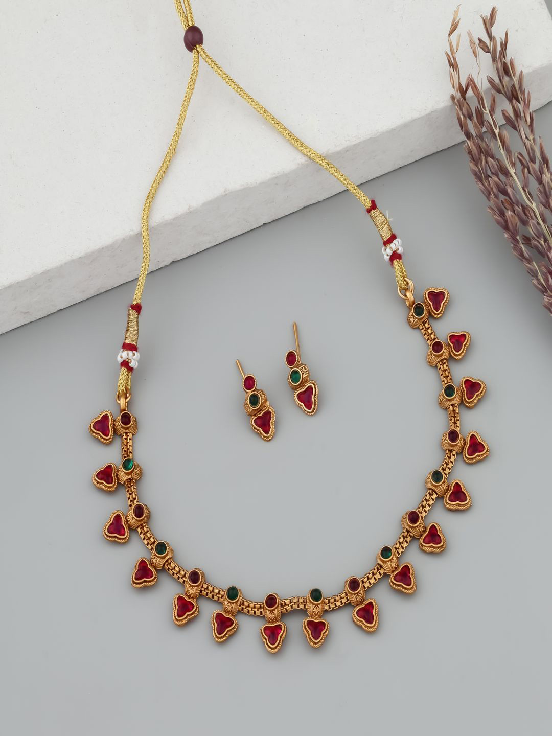 Grisha Jewellery Gold-Plated Stone-Studded Jewellery Set