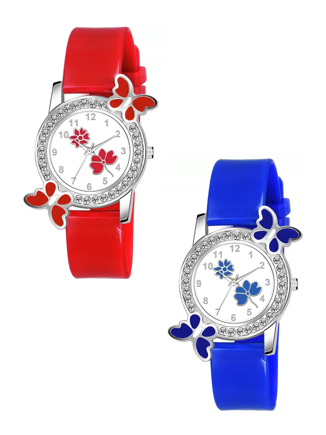 CSAMON Women Pack of 2 Embellished Dial Analogue Watches 328 RED315 BLU315