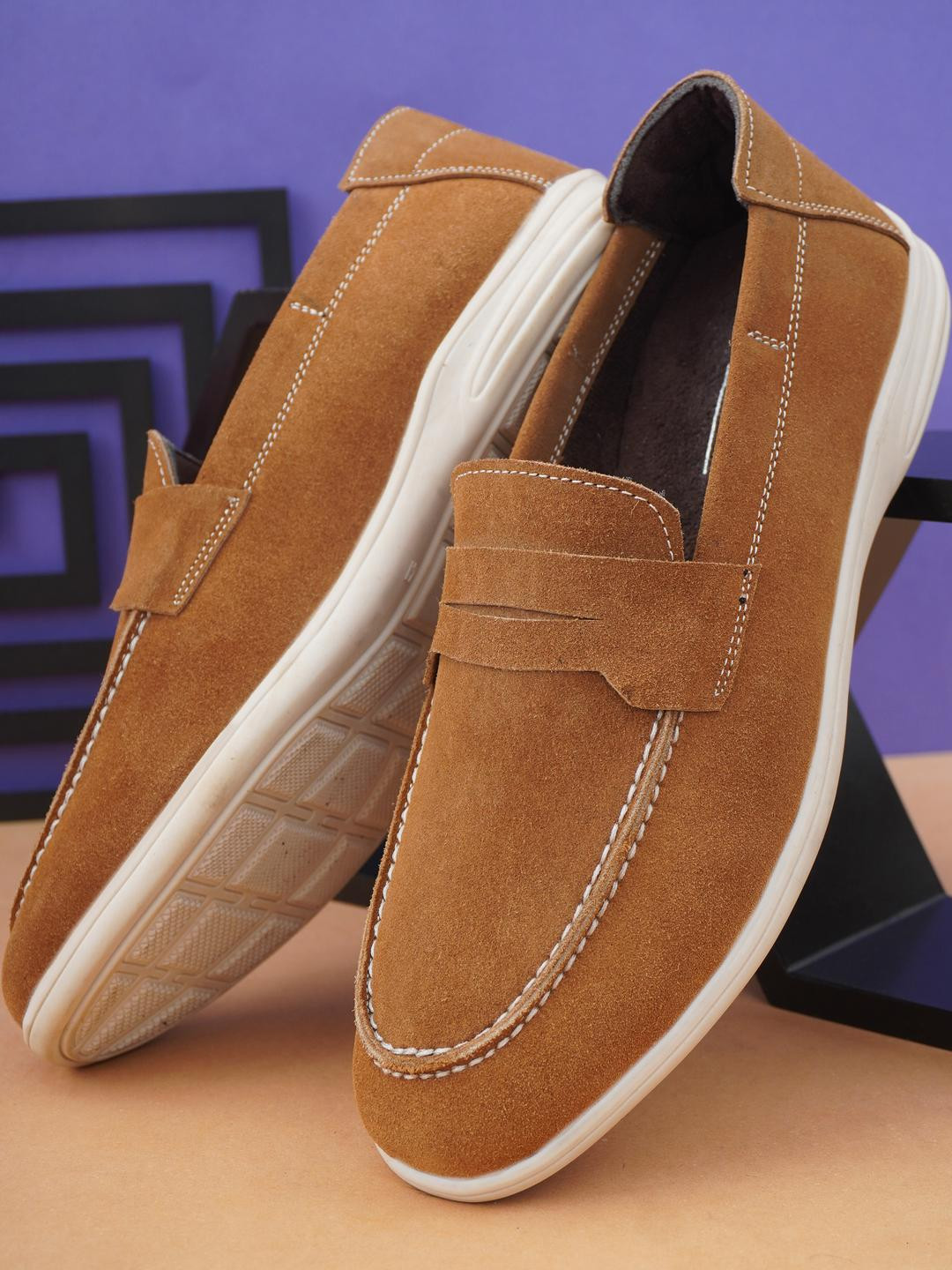G L Trend Men Woven Design Suede Loafers