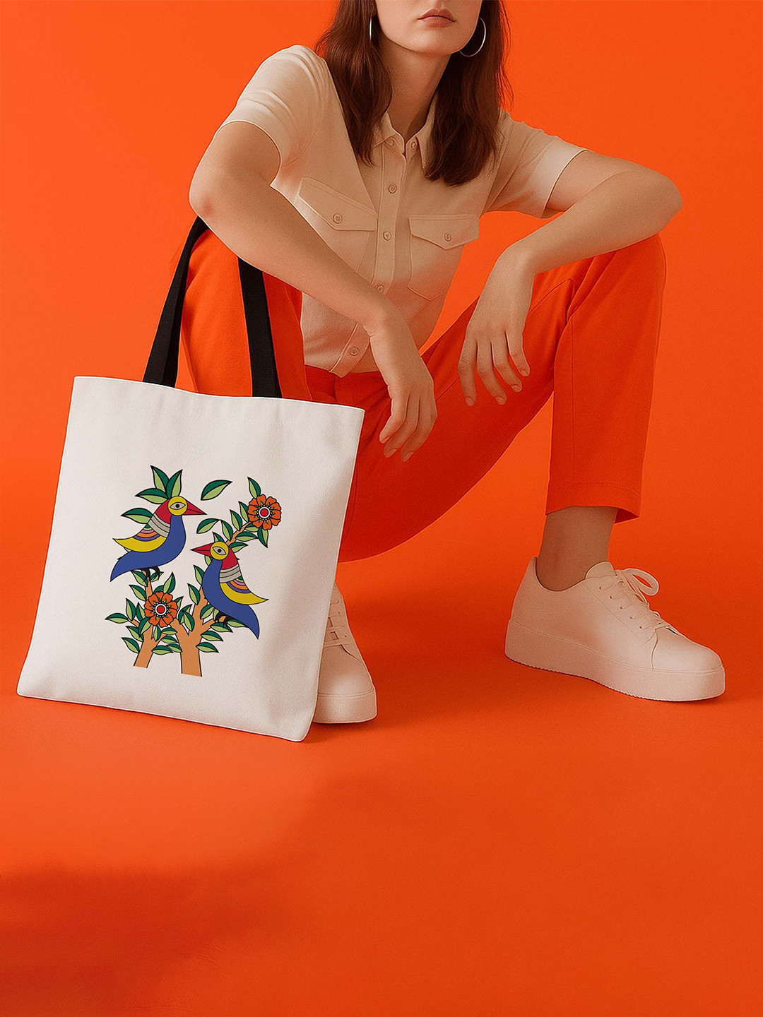 ARTBUG Women Colorful Birds on a Branch Printed Canvas Tote Bag