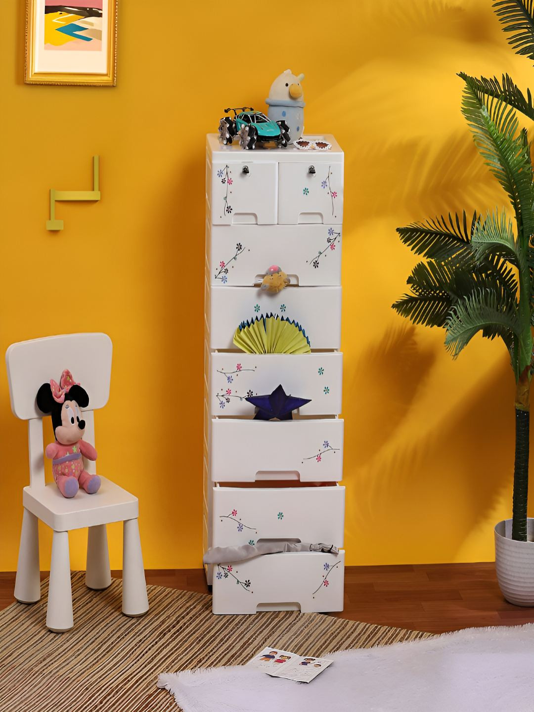 The Tickle Toe Kids White Printed Durable & Eco-Friendly 8-Drawer Storage Chest