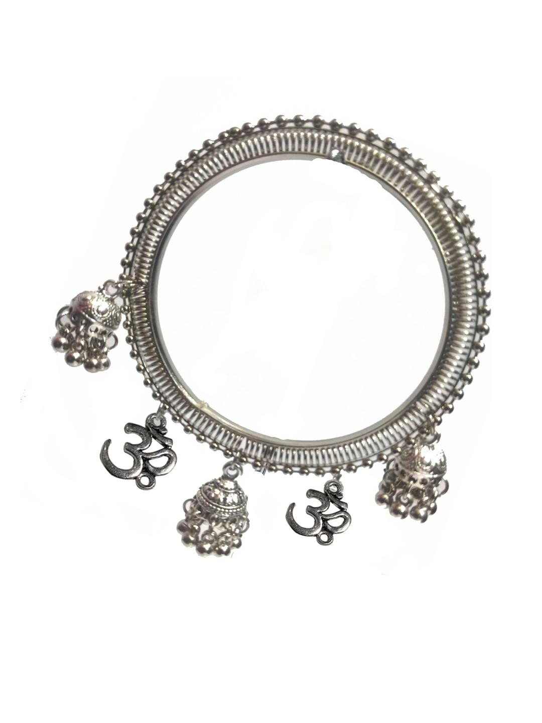 gurjari jewellers Women Silver-toned Oxidised Bangle With Charms