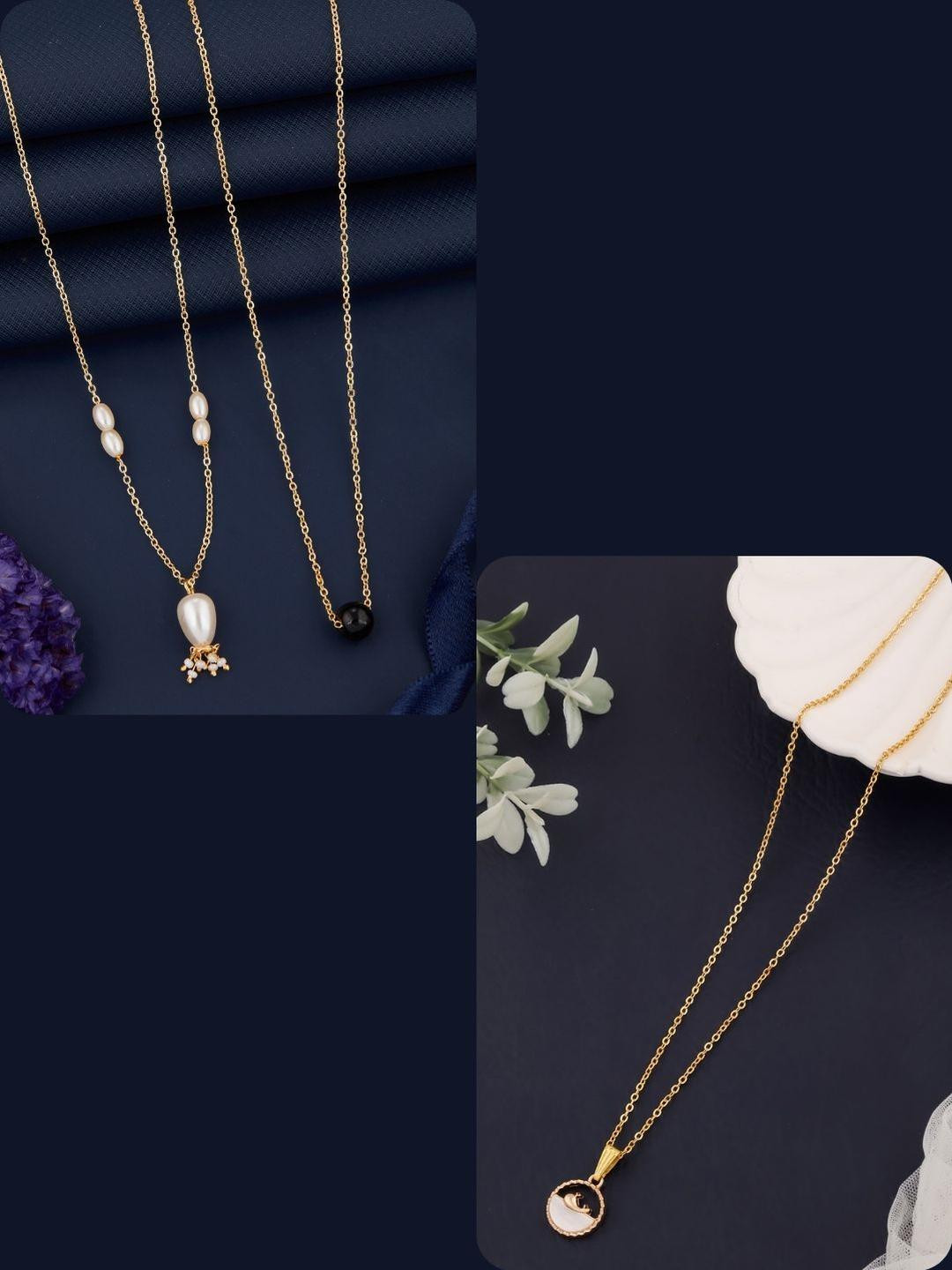 DressBerry Set of 3 Gold-Plated Multi-Color Necklace