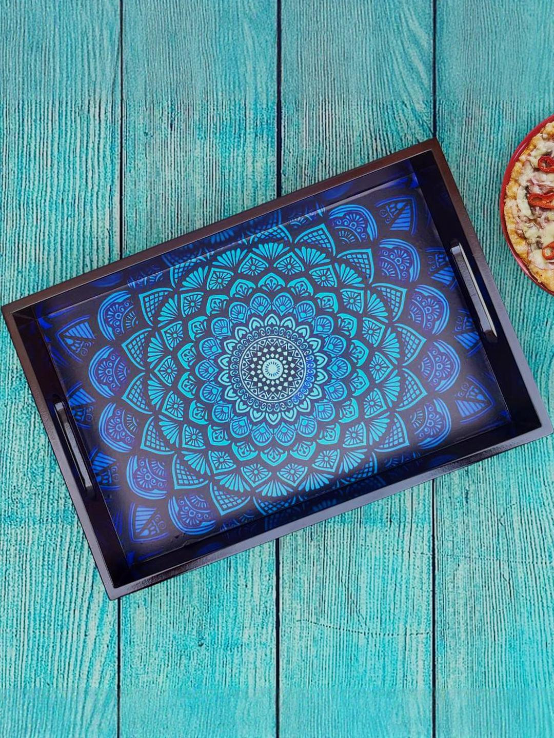 Angira handicrafts Unisex 1 Pieces Black Color wooden mandala art Serving Tray