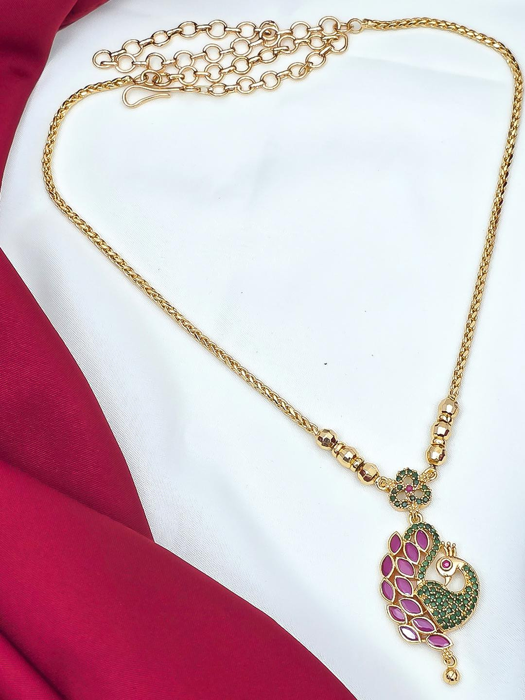 FIRST TOUCH Brass American Diamond Studded Gold-Plated Necklace