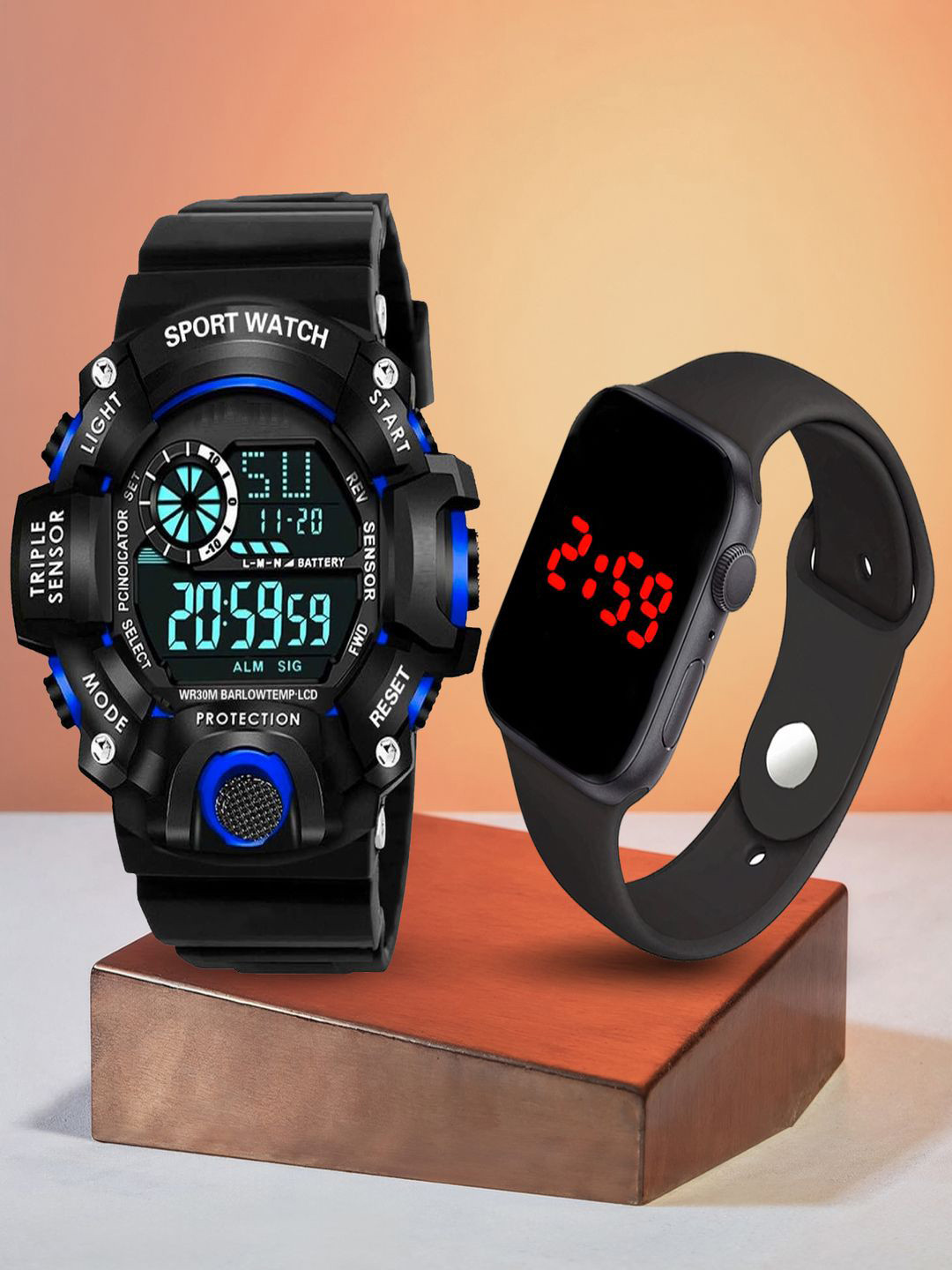 Hala Men Pack of 2 Solid Rectangular Tang Regular Digital Watches