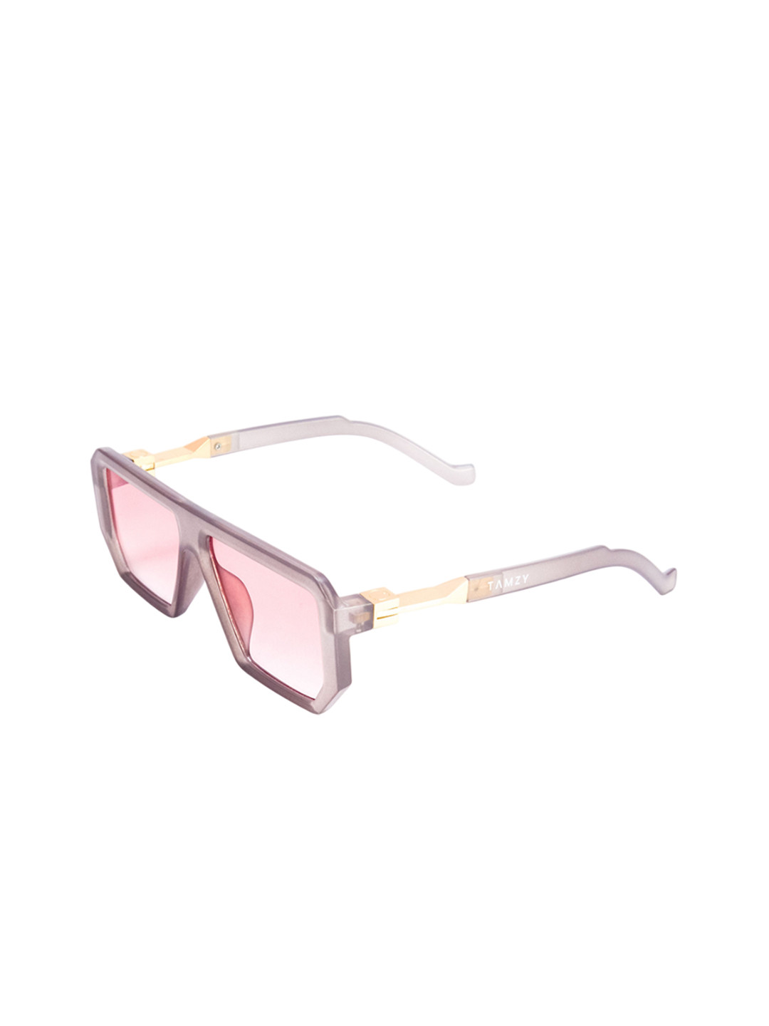 TAMZY Unisex Gold Lens & Brown Square Sunglasses with