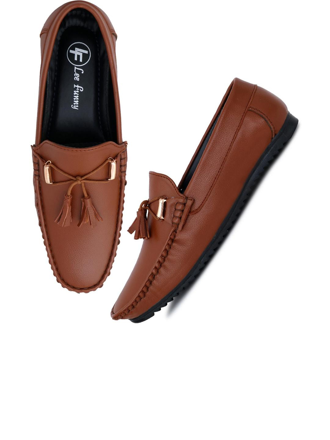 FUNNY FIRE Men Tan Solid Synthetic Leather Casual Slip On Loafer Shoe