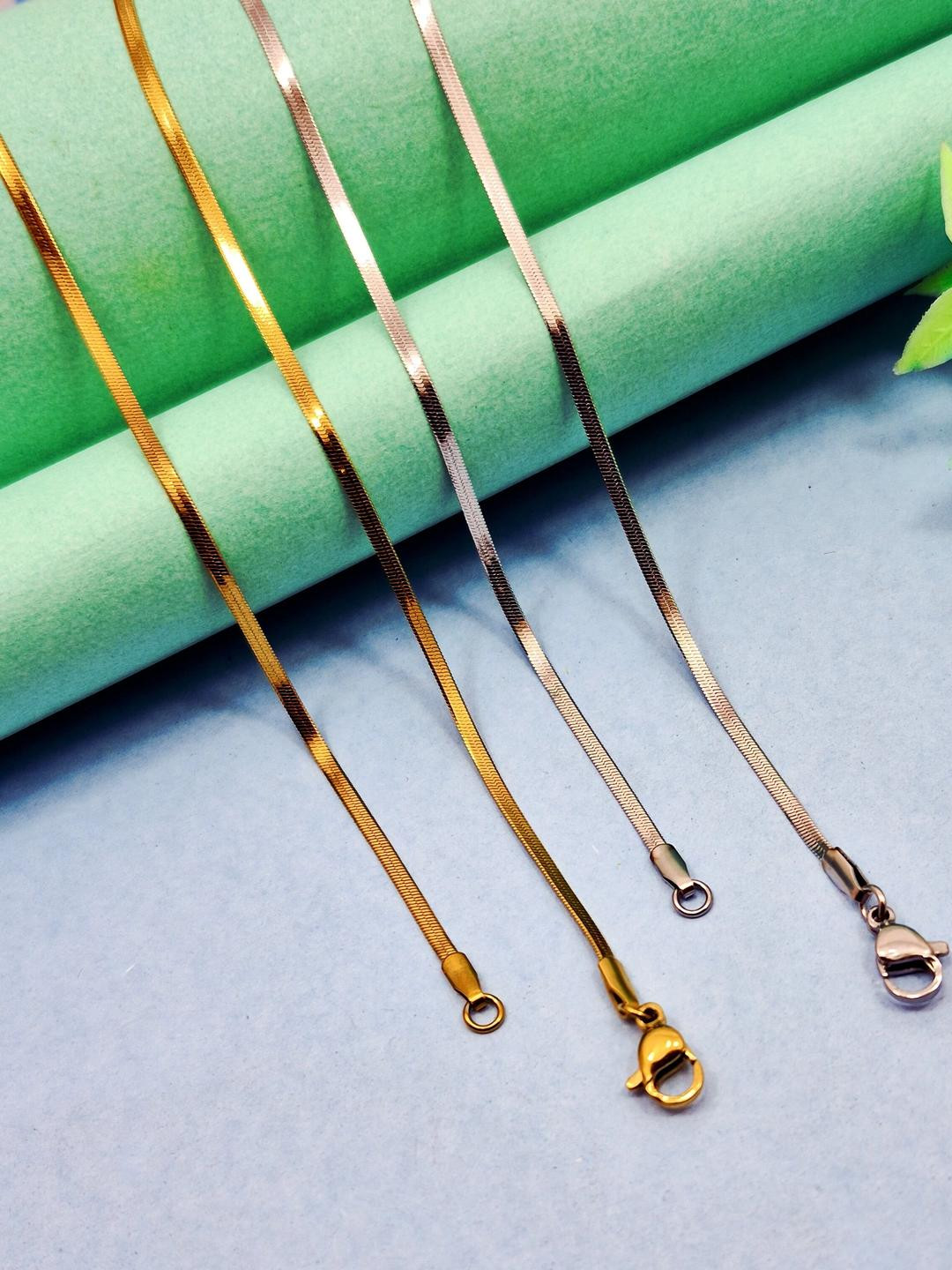 DIVYANSHI COLLECTION Unisex Pack Of 2 Brass Gold And Silver Plated Snake Chains