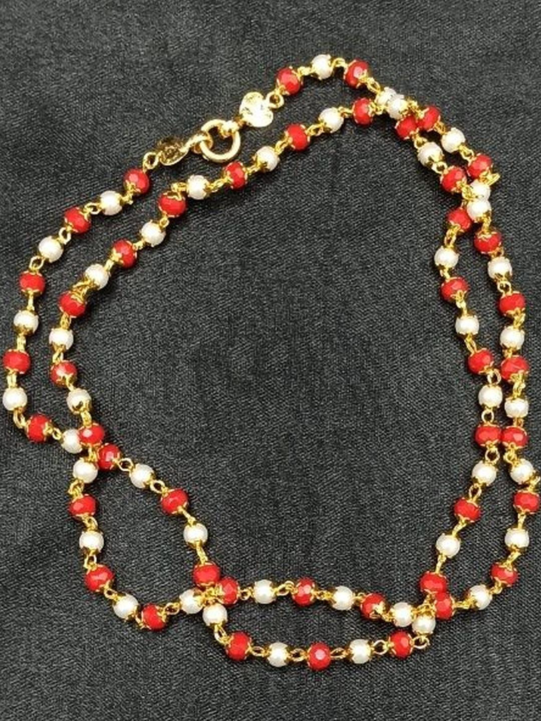 PRS GOLD COVERING Women Gold-Plated Red & White Beads Chain