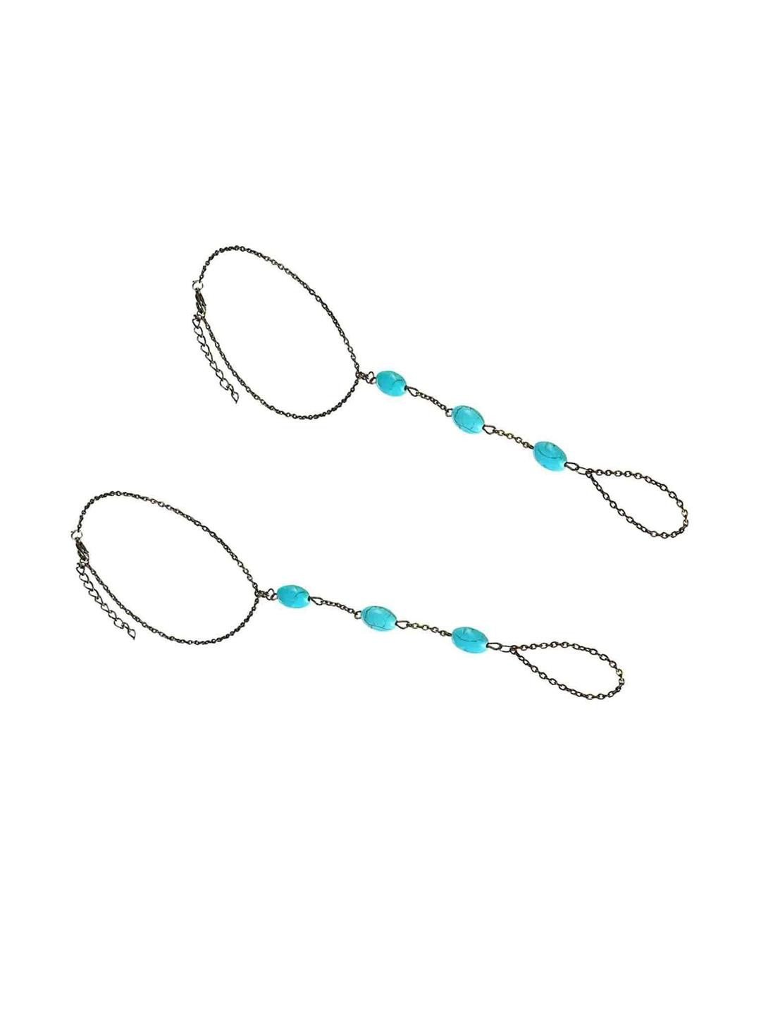 gurjgurjari jewellers Women Silver With Blue Color Artificial Beads Spring Ring Anklet