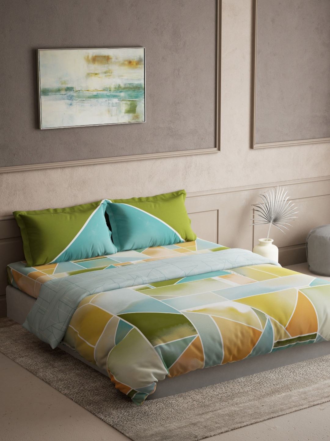 DDecor Turquoise Blue & Green 4 Pieces Geometric Cotton Double King Regular Bedding Set