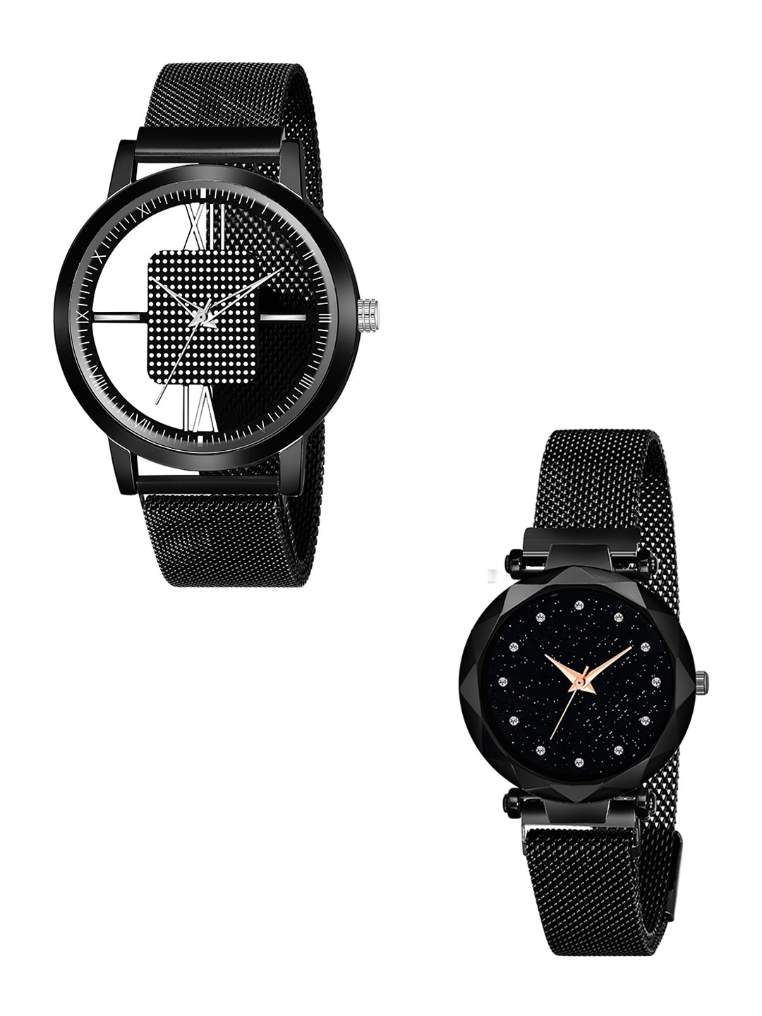 CSAMON Women Pack Of 2 Dial & Stainless Steel Analogue Watch GR_1008_maganet_379_Black_1