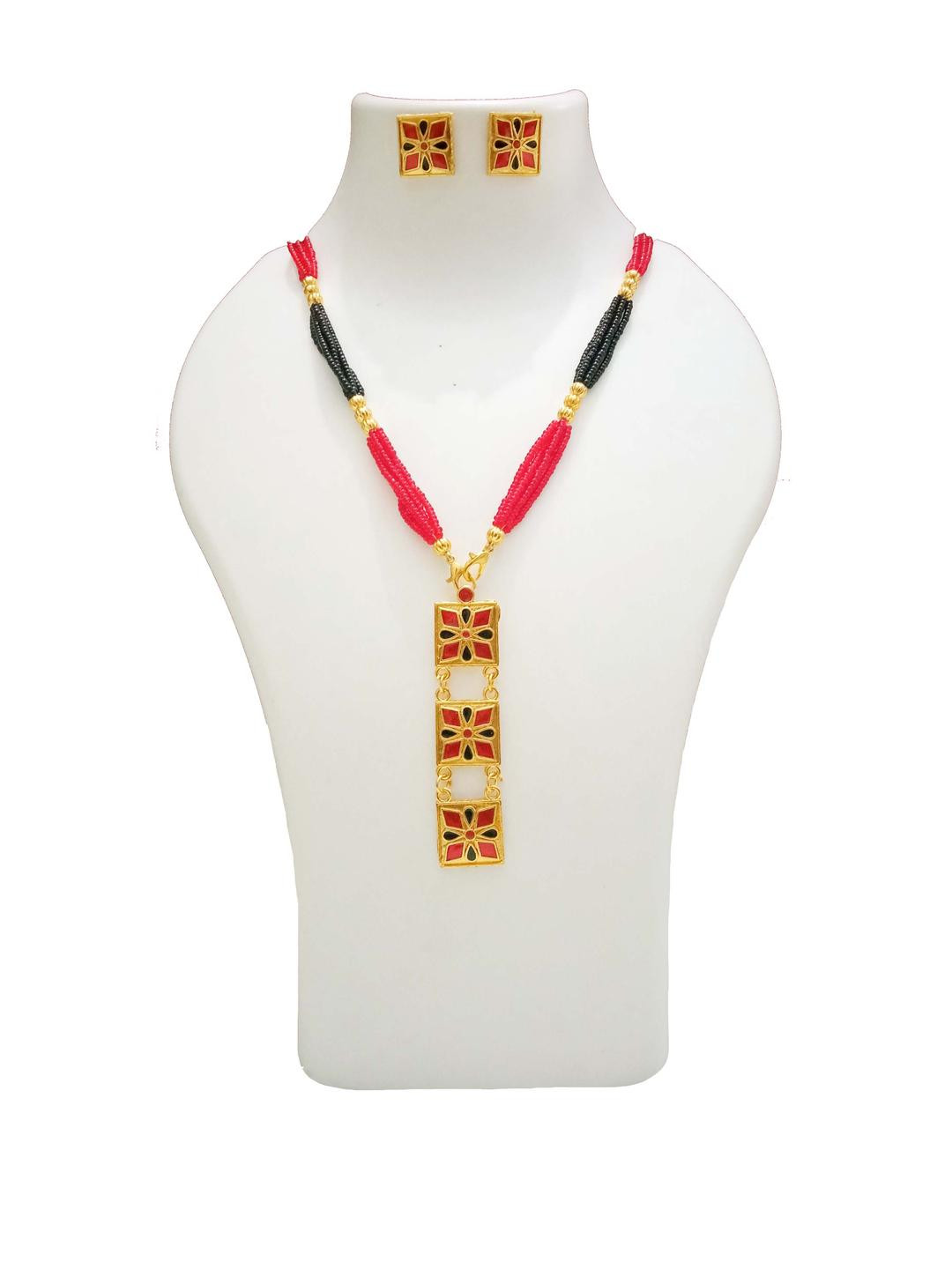 AJS HUB Copper-Plated Artificial Stones and Beads Studded Jewellery Set