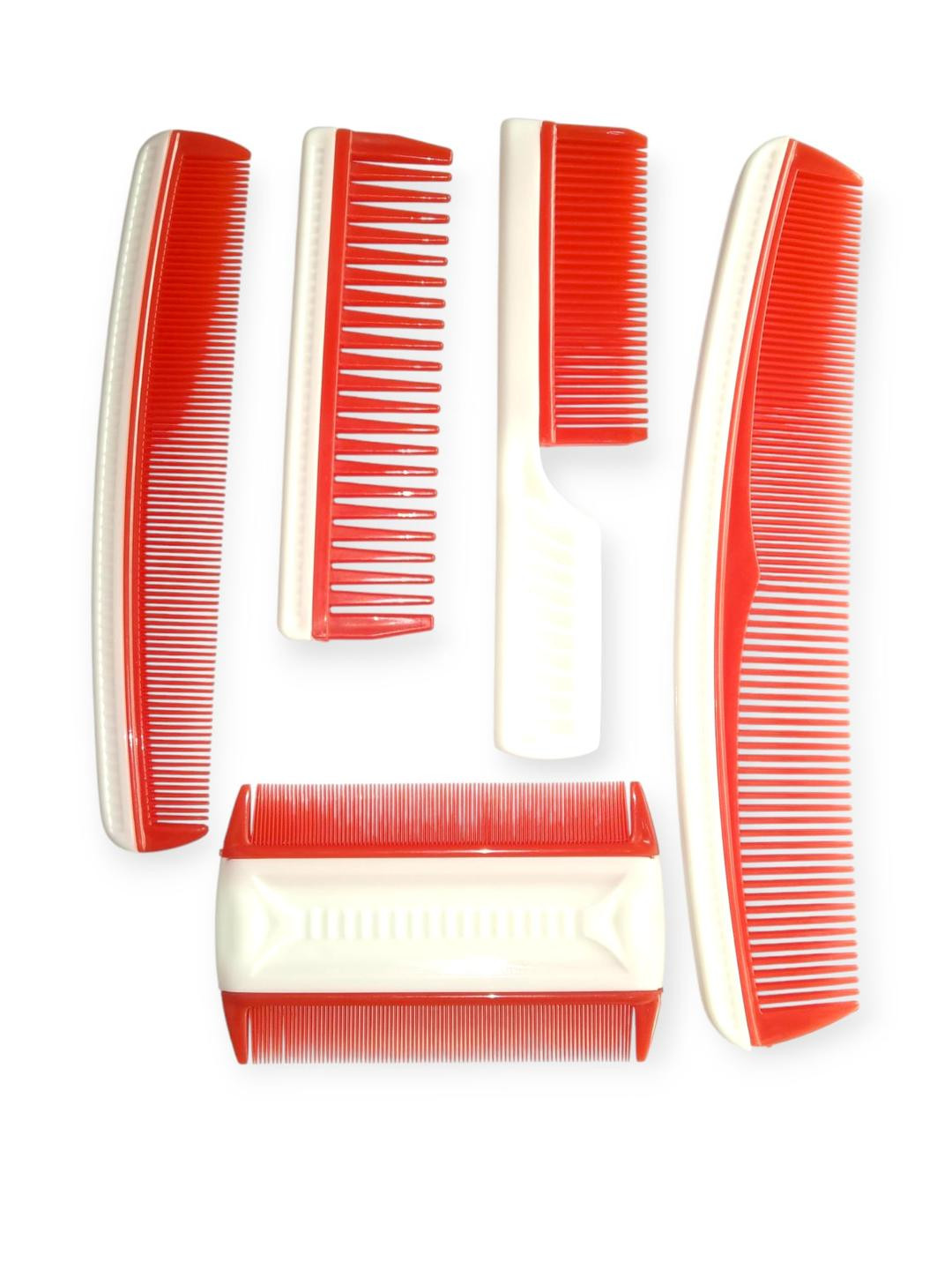 ARPANA BRIGHT Unisex Red and White Pack of 5 Professional Hair Combs