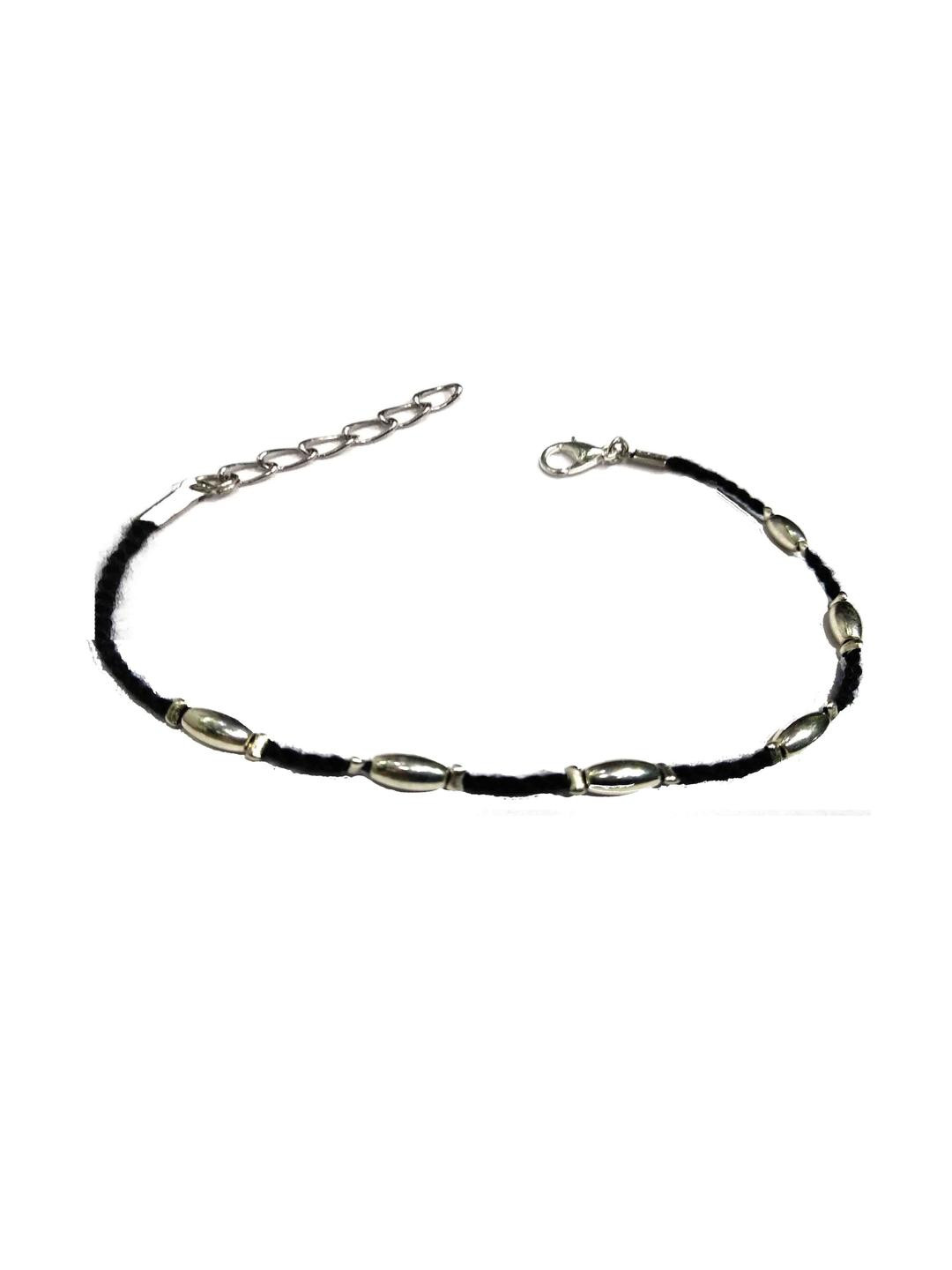 gurjari jewellers Women Black Thread with Oxidised Silver Beads Anklet