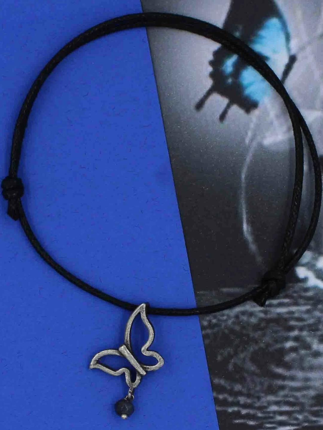 gurjari jewellers Black Thread With Silver Plated Butterfly Design Anklet