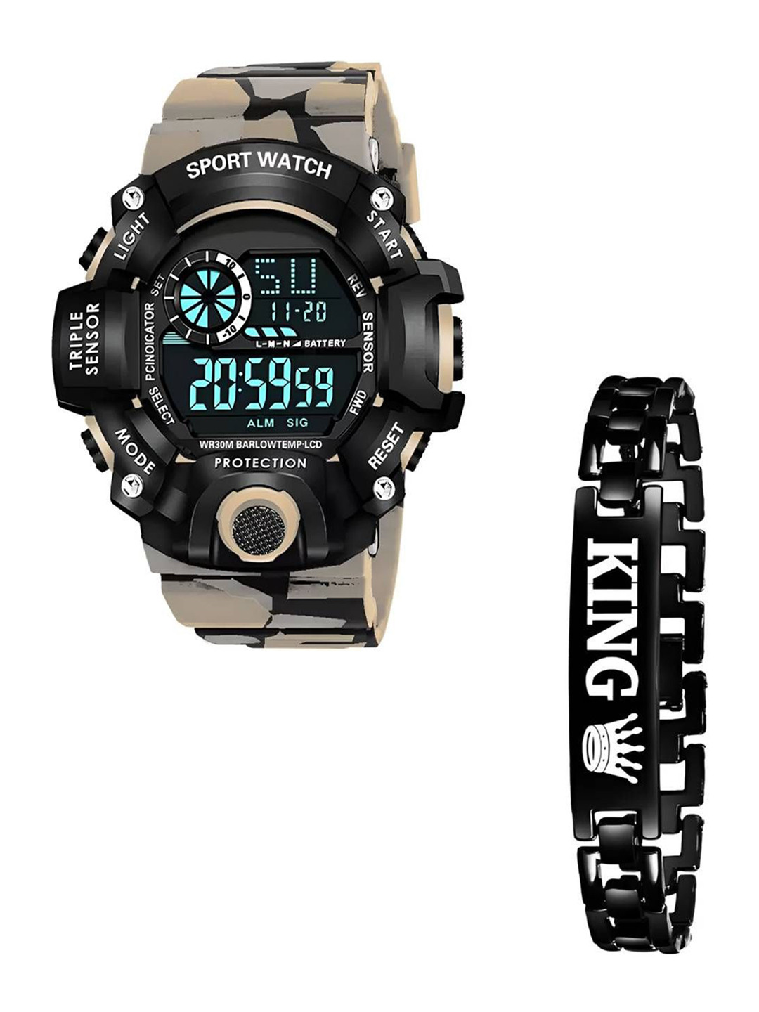 Hala Men Textured Regular Sports Digital Watch Comes With Bracelet - G90  + King Bracelet