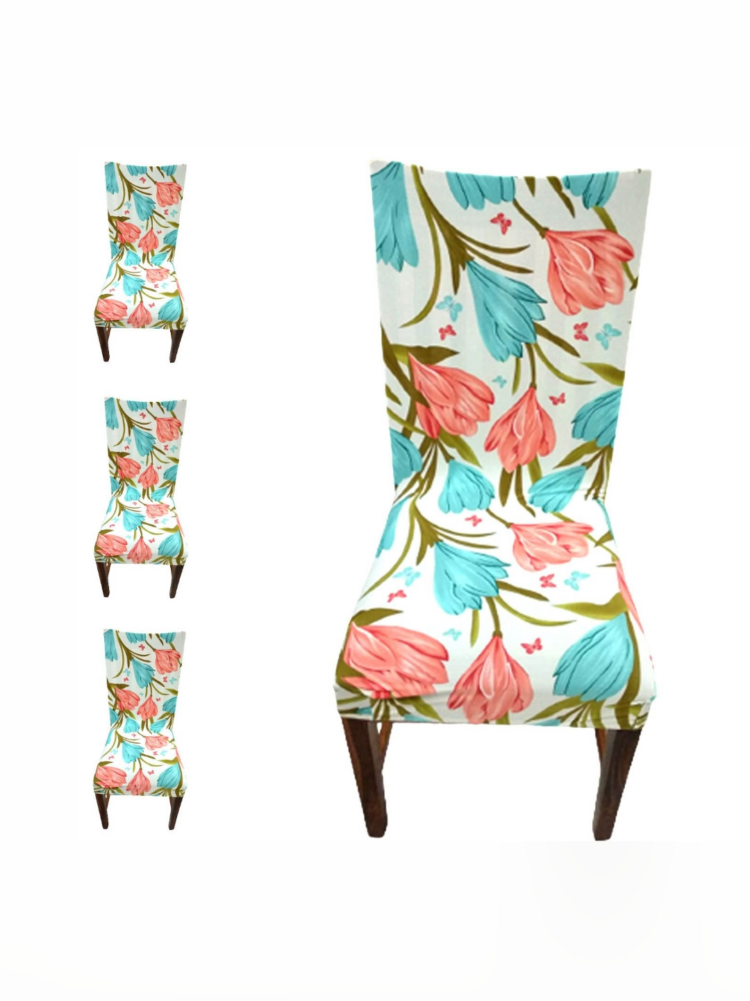 FAVRIA 4-Pcs Beige & Green Printed Stretchable Dining Chair Covers