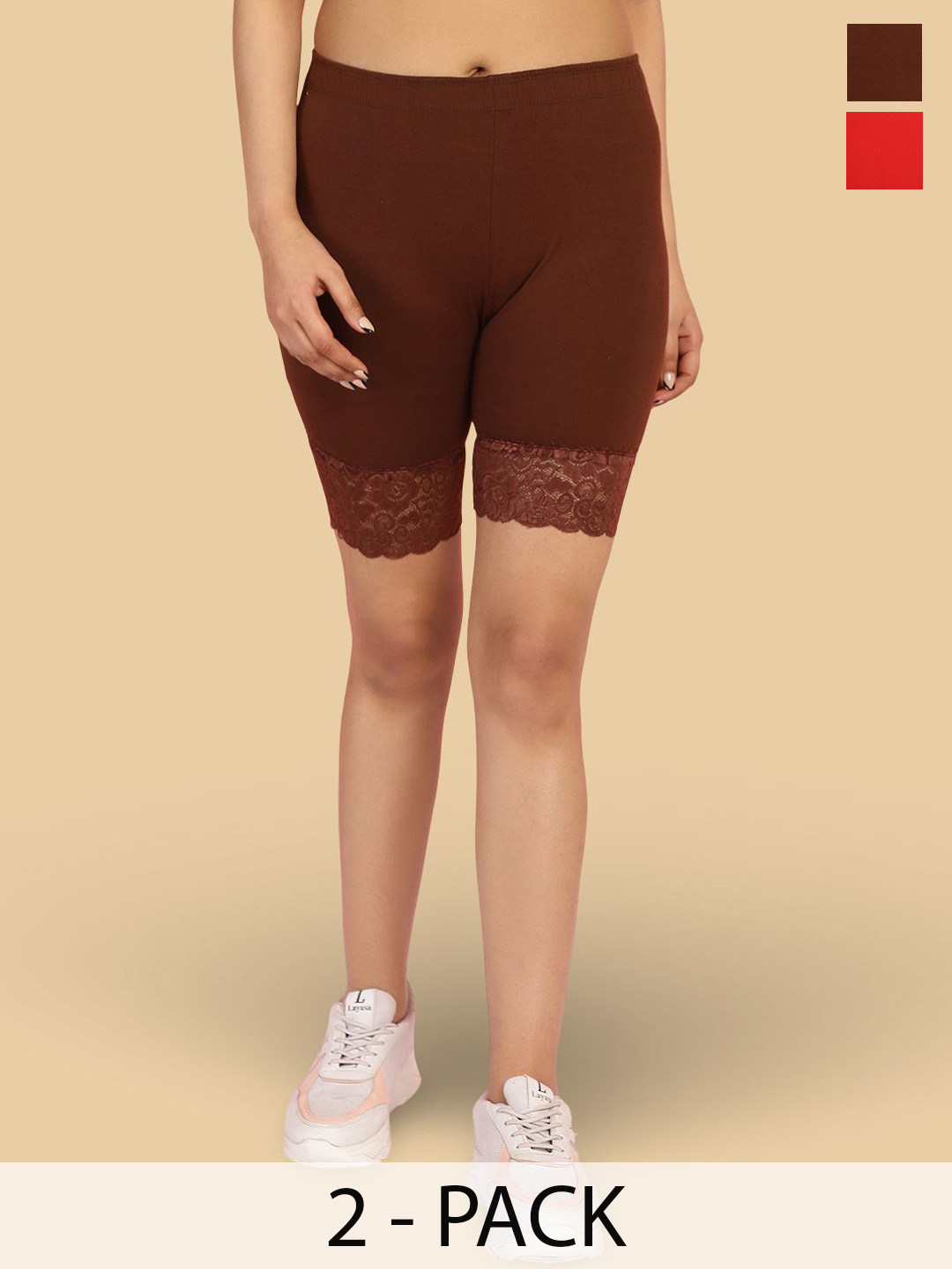 Jinfo Women Self Design Pack of 2 Skinny Fit Mid-Rise Cycling Sports Shorts