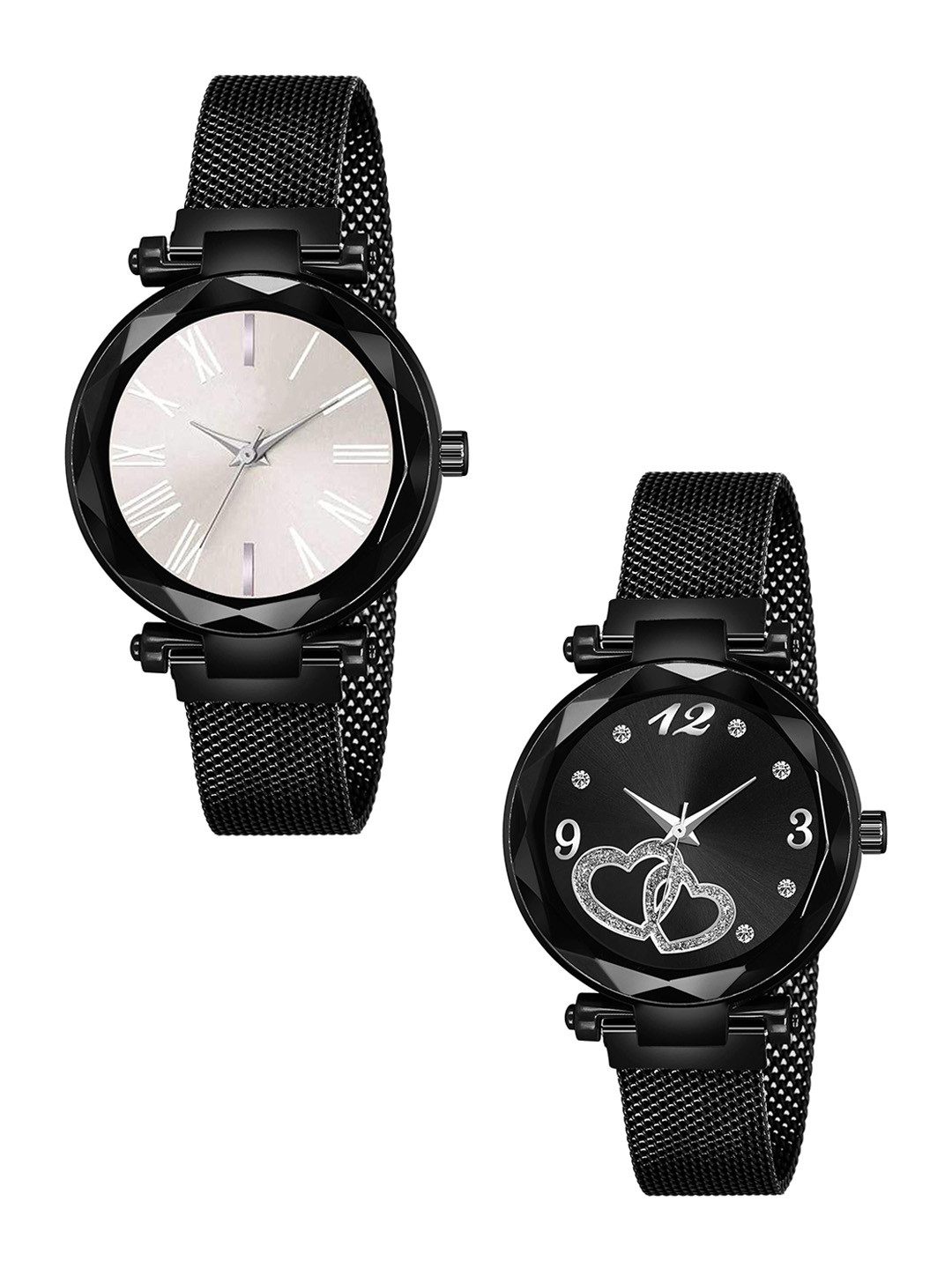 Gopal Shopcart Unisex Pack of 2 Analogue Watch GR_104_Silver_Roman_Black Maganet