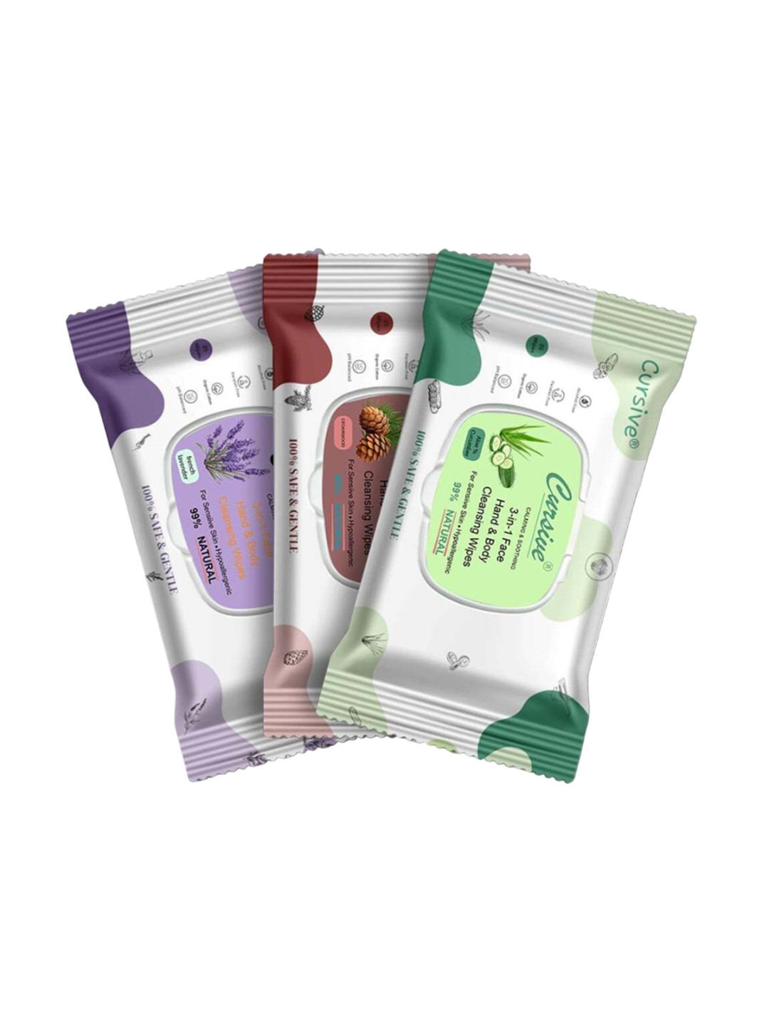 CURSIVE Set Of 3 French Lavender Aloe Cucumber & Cedarwood Refreshing Wet Wipes