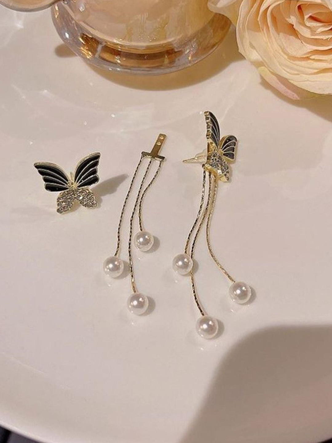 Celestria Animal Shaped Artificial Stones Studded and Beaded Drop Earrings