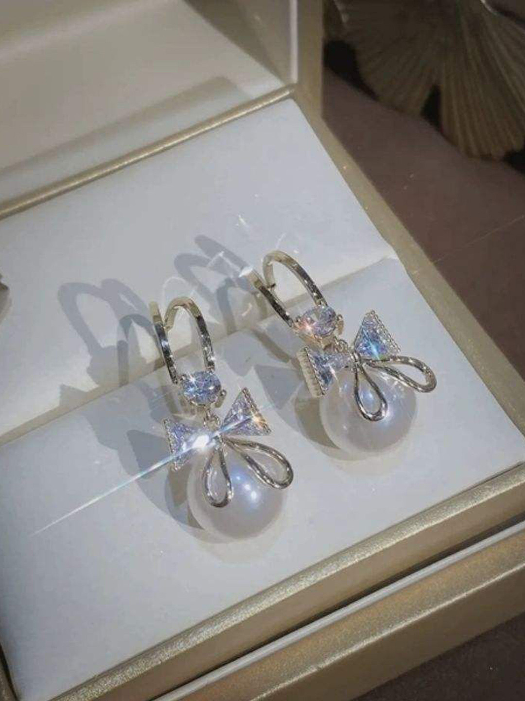 Celestria Artifical Stones Studded Contemporary Korean Half Hoop Drop Earrings