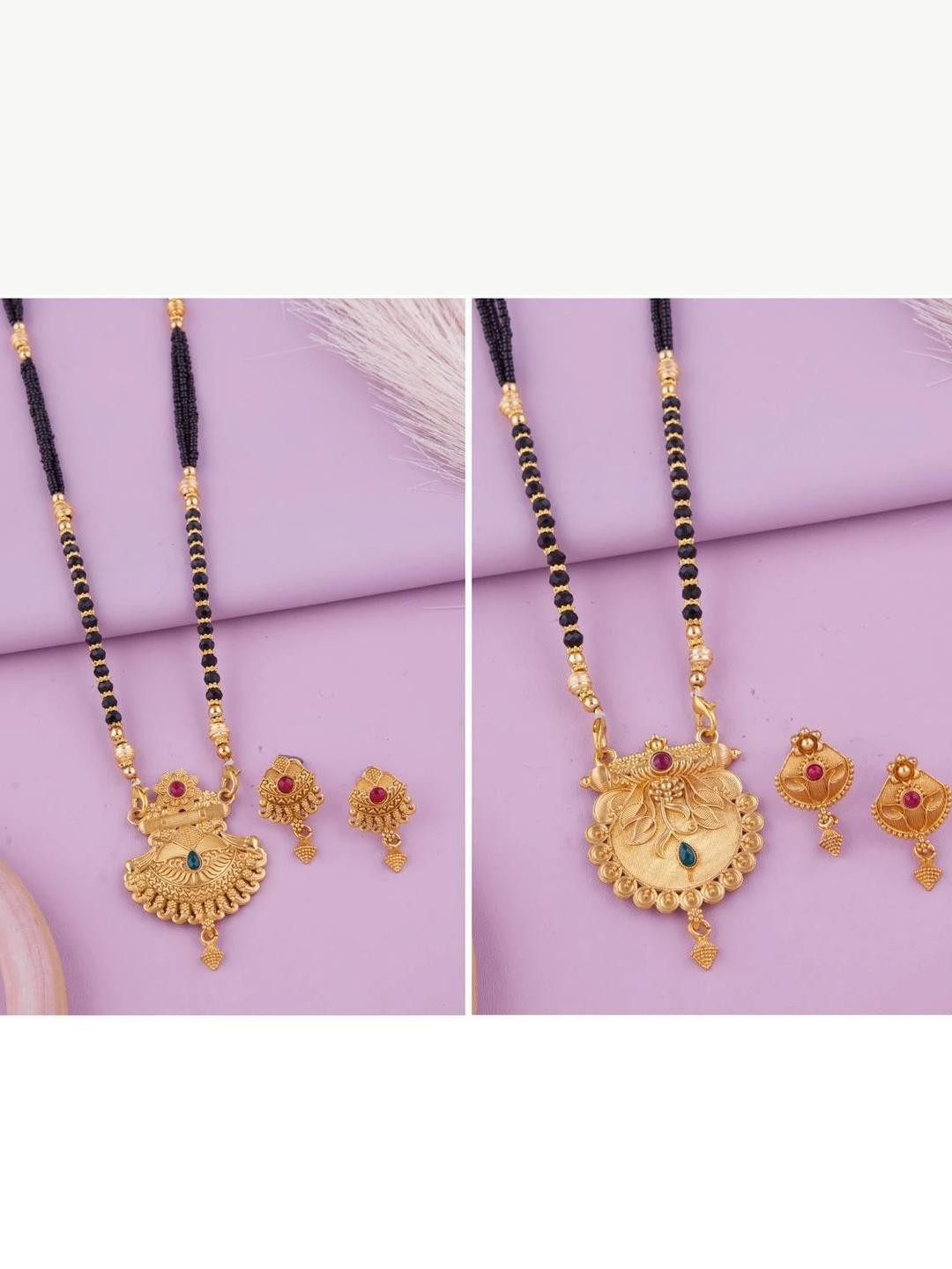 Bhanu diam Women Gold & Black Set Of 2 Mangalsutra with Matching Earrings Set