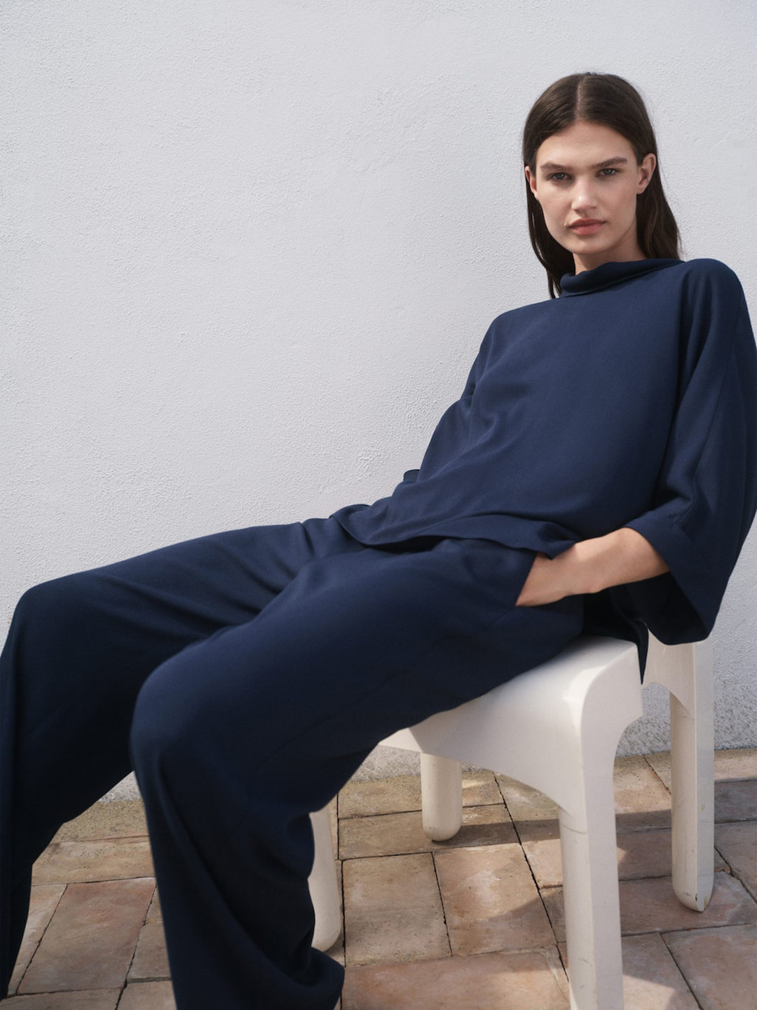 MANGO Knitted Cowl Neck Extended Sleeves Oversized Top